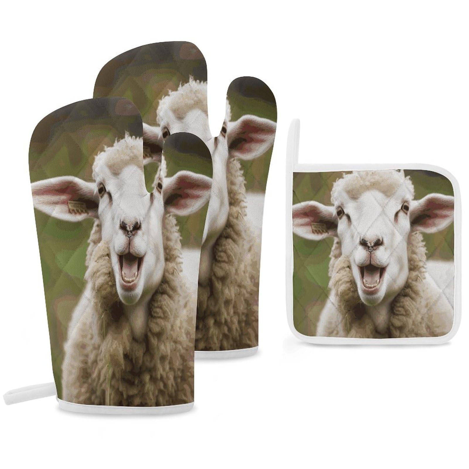 Fekiloot Style Funny Naughty Sheep Tongue Cute Animal Oven Mitts Funny Heat Resistant,Oven Glove With Hanging Loop,Resistant Hot Pads For Kitchen Baking Grilling Cooking