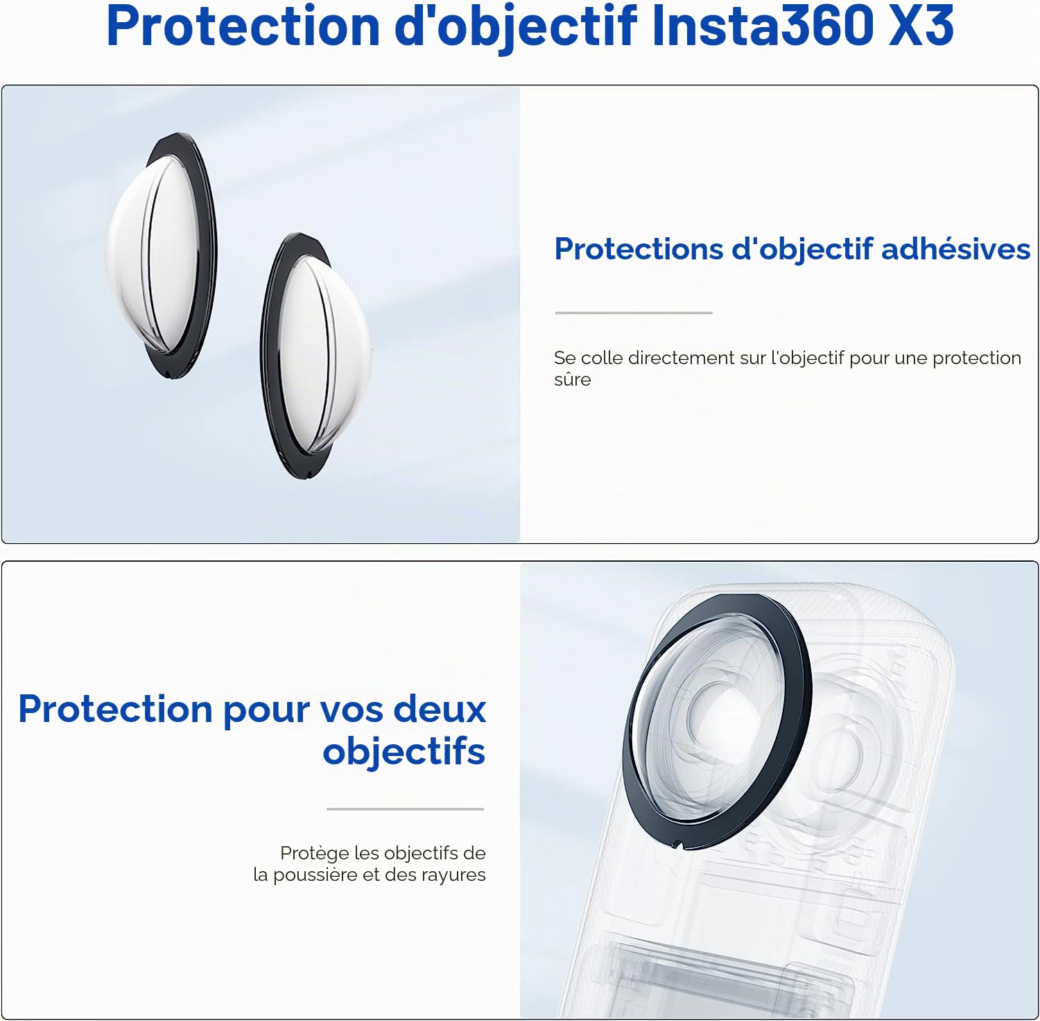 Kit d'accessoires 7 en 1 pour Insta360 X3 Étui en silicone Protection d'objectif Film de protection d'écran Sac de transport extérieur