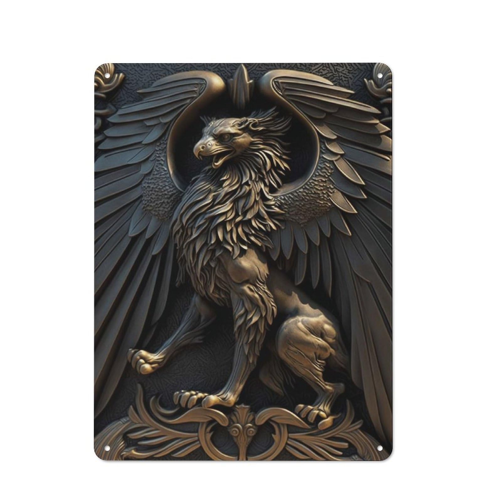 Junmoney Style-7 Vintage Tin Wall Sign 40X30cm Featuring Griffin Gold Relief Deco, Room Wall Plaque For Flat, Dorm Room, Lounge Or Cafe