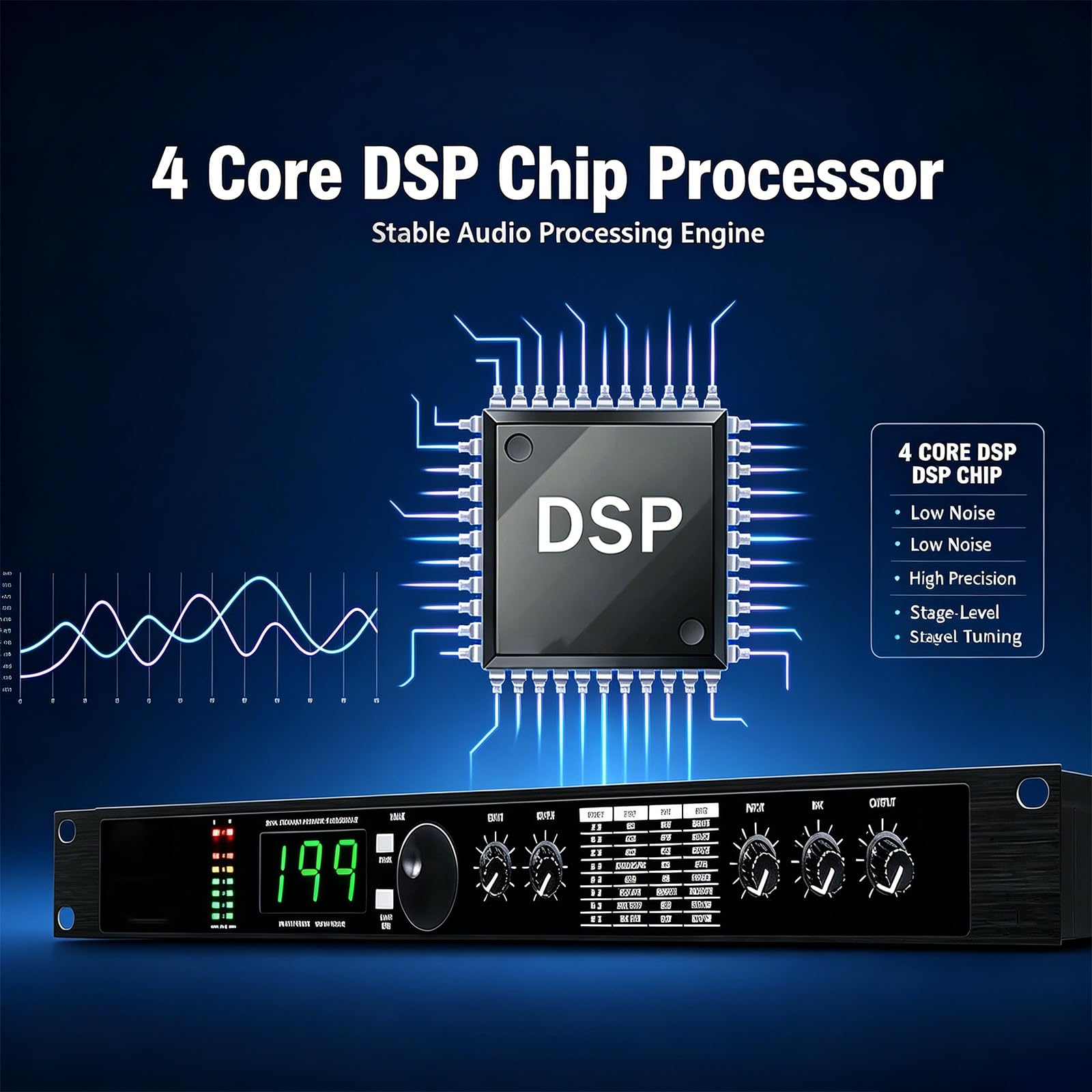 COYEUX Procesador Dsp Profesional De Efectos Múltiples Digitales, Ecualizador De Audio con Reverberación Y 99 Programas Predefinidos, Procesador De Señal Programable De Doble Canal Y 24 bits para
