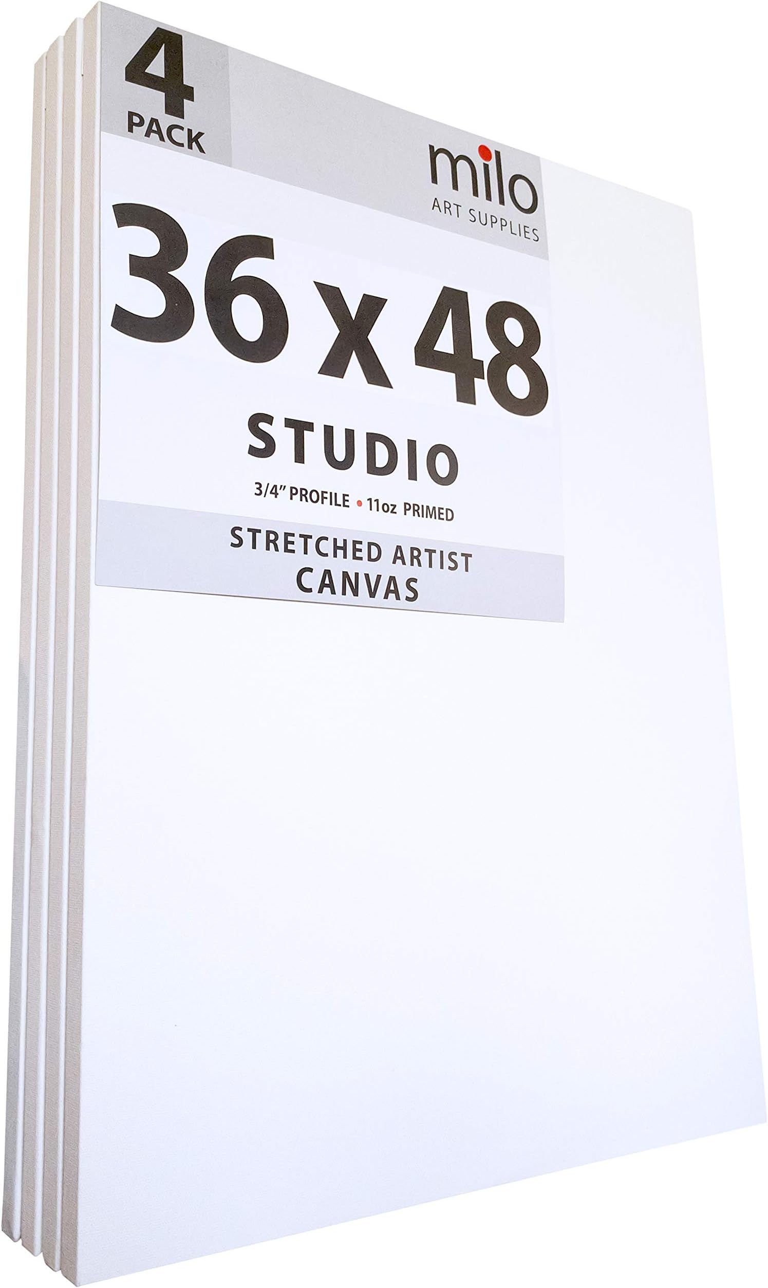 milo Pro Stretched Artist Canvas | 36x48 inch | Pack of 4 | 3/4” inch Thick Studio Profile | Ready to Paint 11 oz Primed Heavy Duty Large Canvas Art Supplies for Painting
