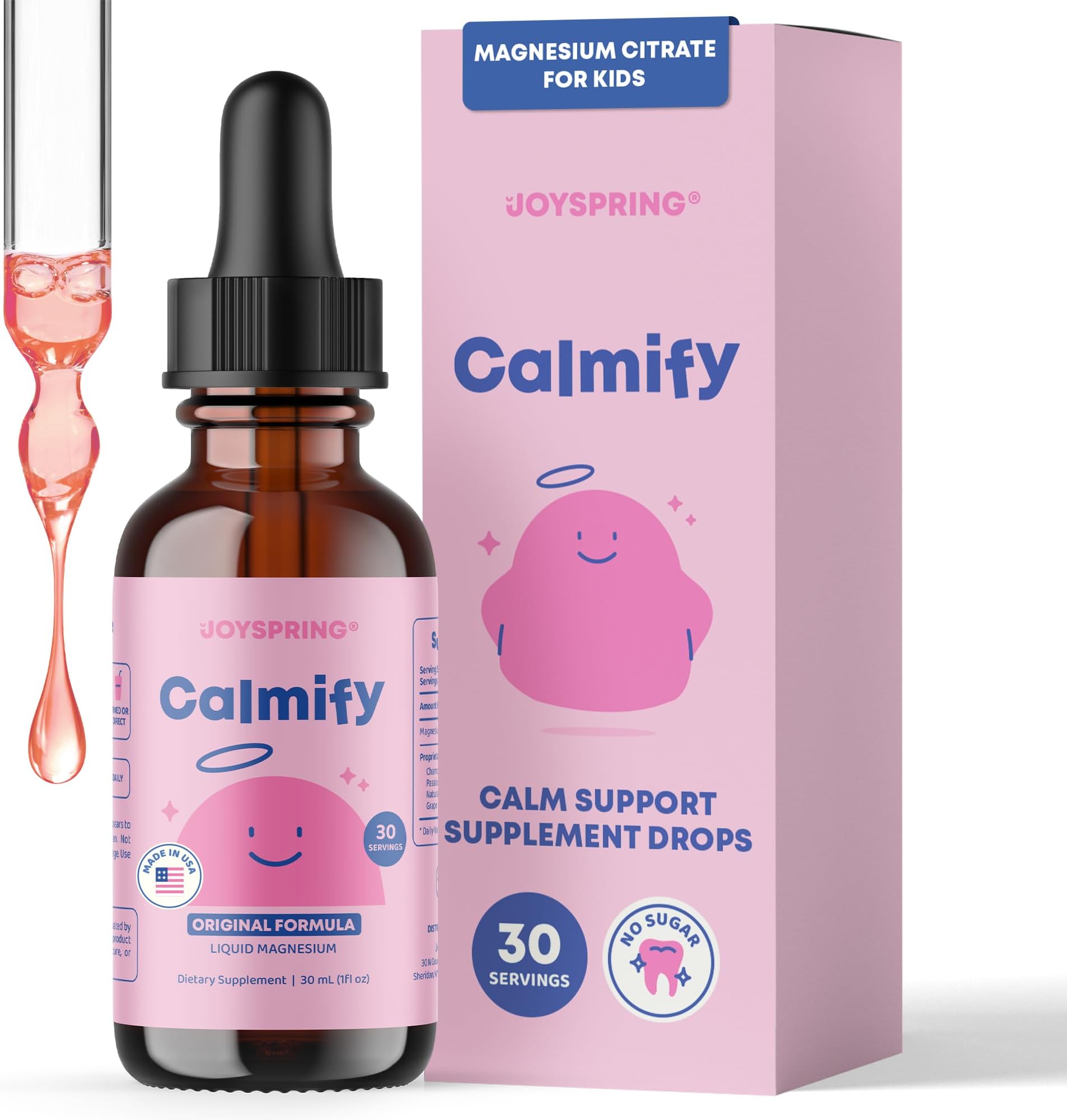 JoySpring Calmify Magnesium Citrate Liquid for Kids - Sugar-Free, Gluten-Free Calming Supplement with Chamomile - Natural Support for Kids & Teens (1 fl oz) 30 Servings