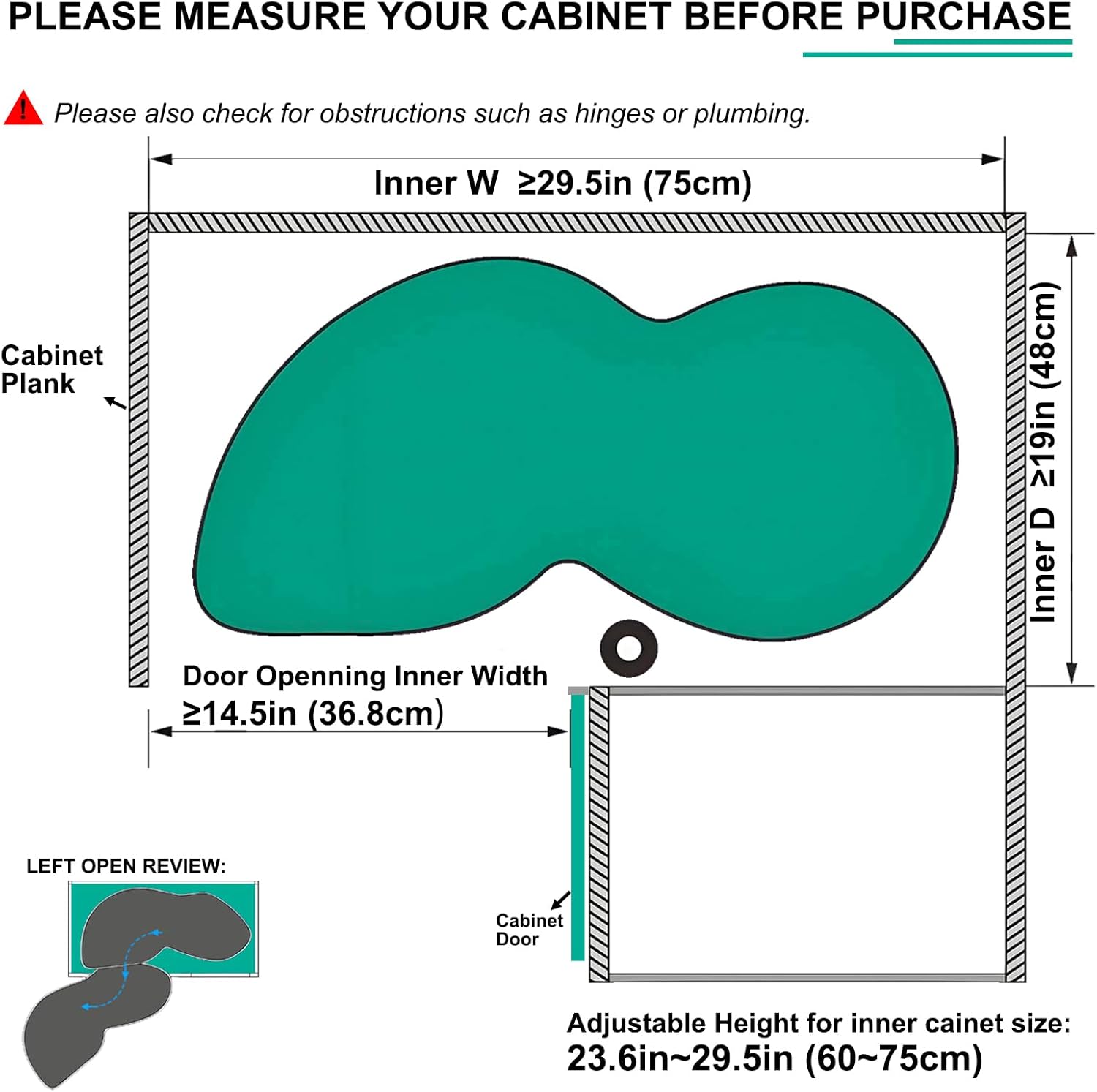 Blind Corner Cabinet Pull Out Organizer Swing Left Lazy Susan for Corner Cabinet 32in, 2-Tier Shelf Kitchen Cupboard Magic Corner Pull Out with Soft Close, Adjustable Height, Metal Black