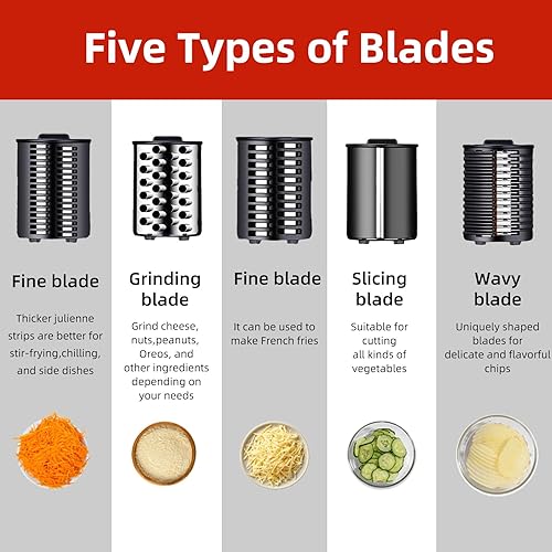Miniatura 4 de Cortador eléctrico de verduras 5 en 1, rallador de queso eléctrico de 300 W, tirador de ensalada, control fácil de un toque, rallador eléctrico para