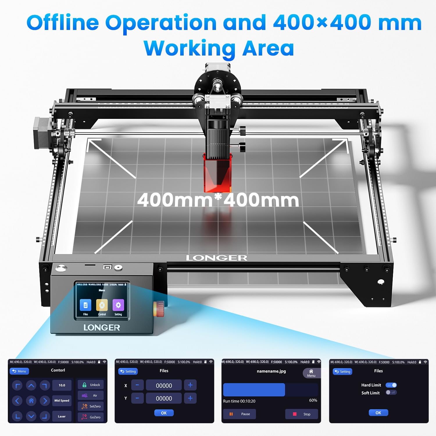 Maszyna do cięcia laserowego LONGER RAY5 60 W, moc lasera 10 W, punkt laserowy 0,06 × 0,06 mm, maszyna do grawerowania laserowego 4 w 1 offline, maszyna do grawerowania laserowego do drewna/szkła