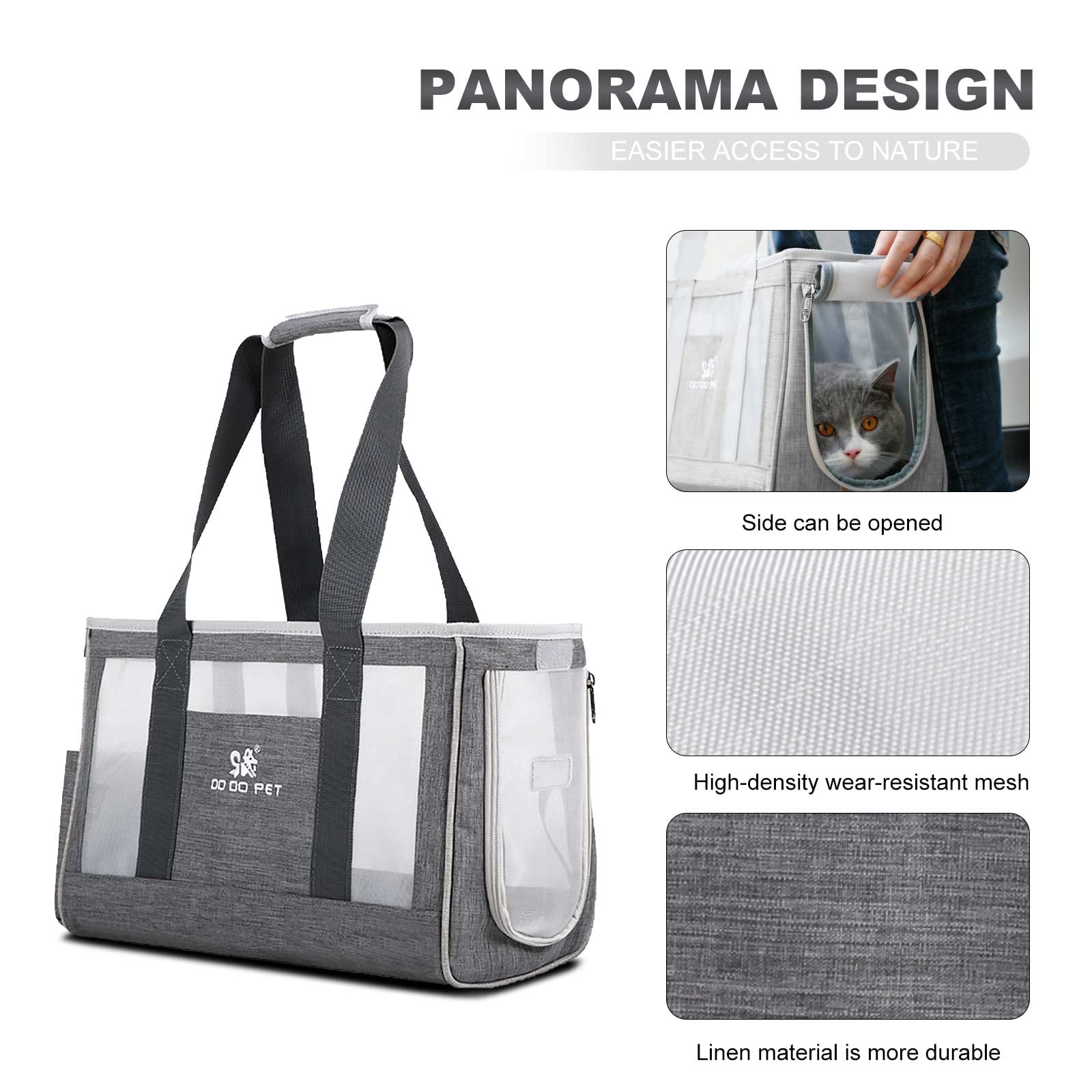 PETCUTE Transportin Gato Perro,Respirable Bolsa Transporte Transpirable para Mascota con Correa de Seguridad Interior,Transportín Perro Pequeño con Colchoneta Removible,Aerolínea Aprobada