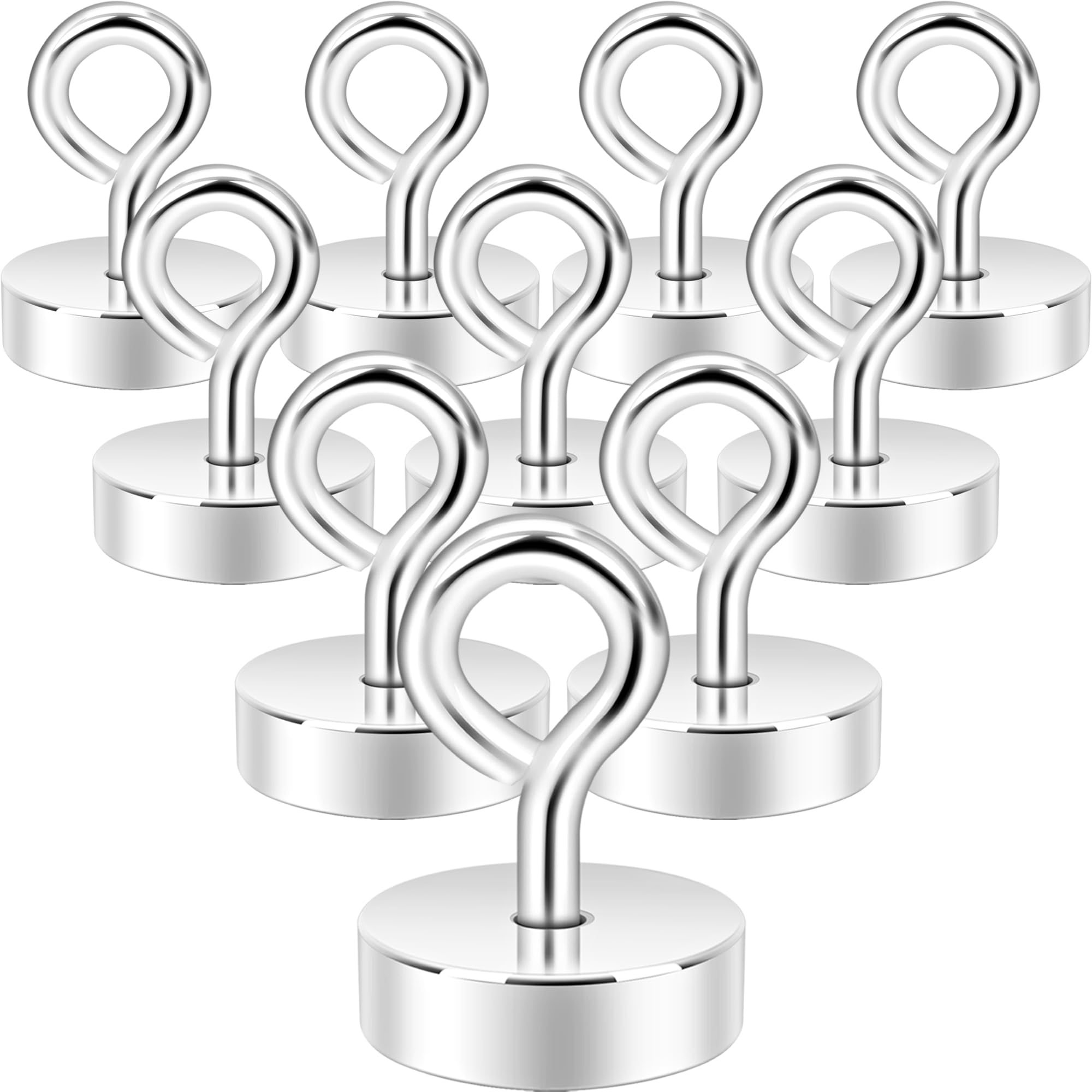 NeosmukMagnetic Hooks,40lb Heavy Duty Earth Magnets with Hook for Refrigerator, Extra Strong Cruise Hook for Hanging, Magnetic Hanger for Cabins, Grill(Silver，10 Pack)