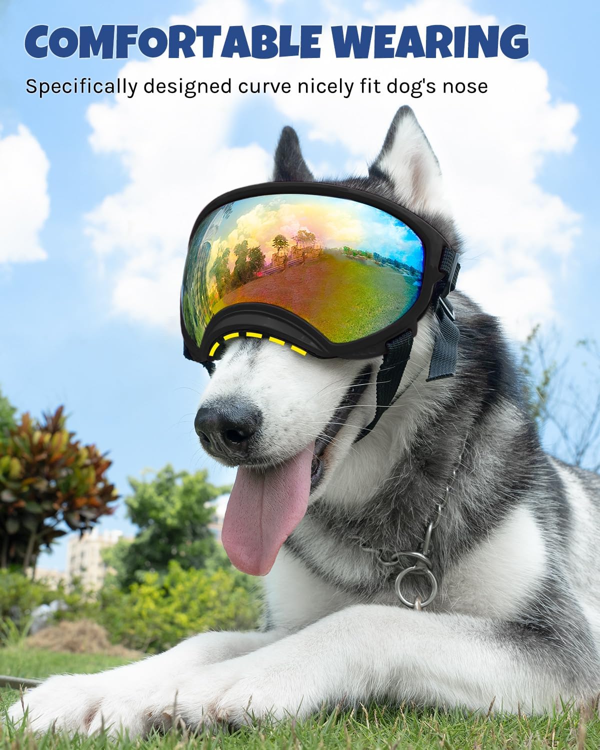 Large Dog Sunglasses, Dog Goggles Large Breed and Medium, UV Protection, Windproof, Dustproof and Snowproof. Shatterproof Lens, Adjustable Strap | Windproof, Dustproof, Shatterproof Lens, Adjustable Strap, Snowproof