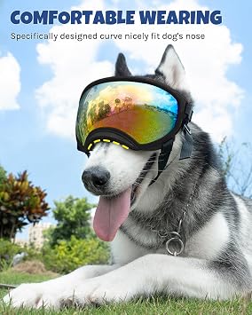 Large Dog Sunglasses, Dog Goggles Large Breed and Medium, UV Protection, Windproof, Dustproof and Snowproof. Shatterproof Lens, Adjustable Strap