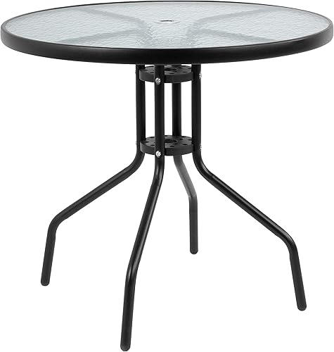 Miniatura 4 de EMMA + OLIVER Juego de jardín negro de 6 piezas con mesa de sombrilla y juego de 4 sillas plegables