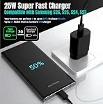 TT&C 25W Charger for Android, Super Fast Charging USB C Block & Type C Charge Cable Cord (6ft & 10ft) Compatible with Samsung Galaxy S26, S25, S24 Plus, S23, S22 & for iPhone 17/16/15- Black 2-Pack