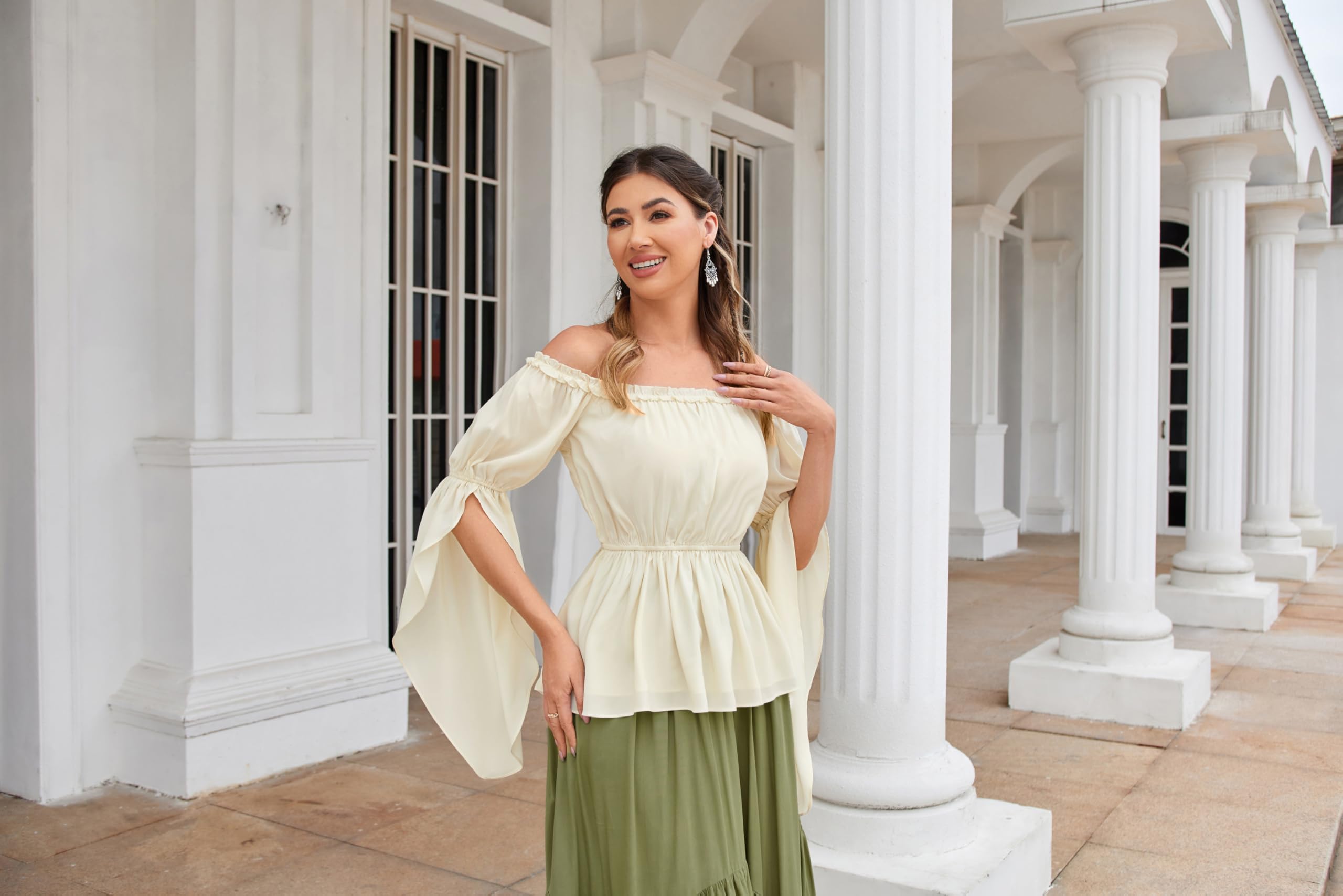 SCARLET DARKNESS Damen Viktorianische Rüschenbluse Schulterfrei Korsett Mittelalter Top