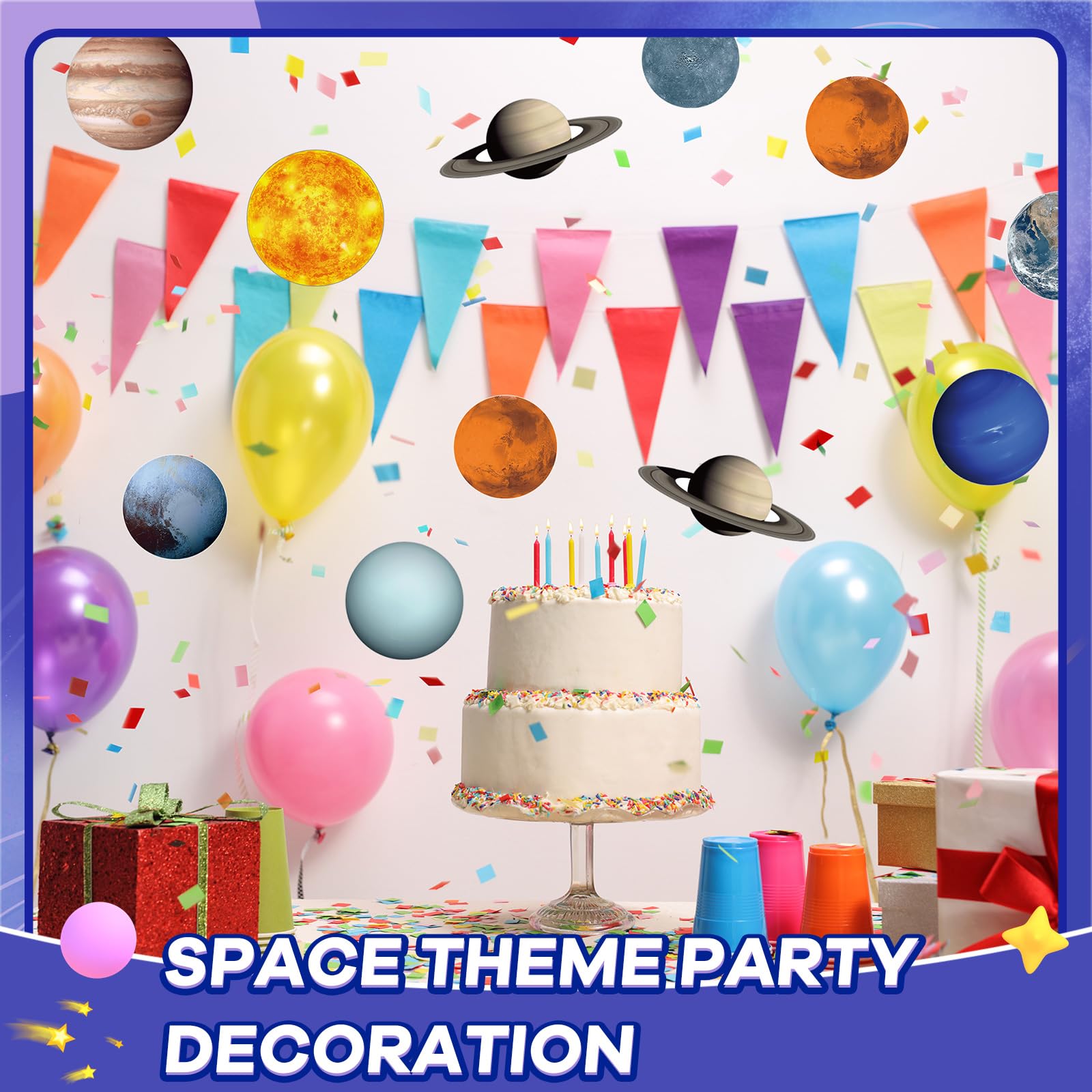 60 Pcs Solar System Cutouts for Bulletin Board 9 Planets Galaxy Wall Decal Solar System Decor for Bedroom Nursery Classroom Outer Space Decoration Universe Theme Party Earth Day Bulletin Board Decor - Image 6