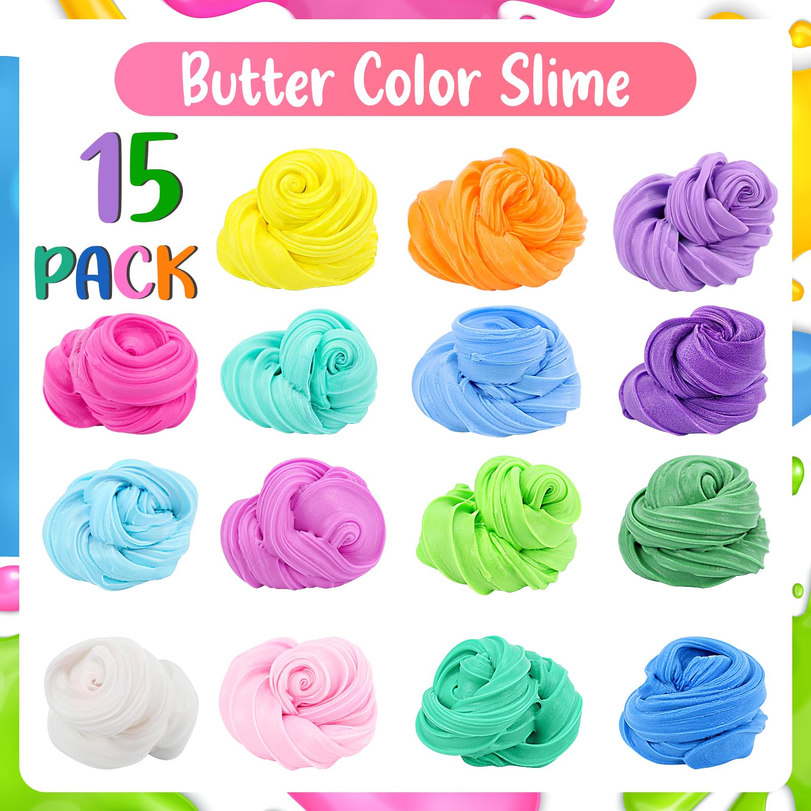 Okaybee – Lot De 8 Slimes De Textures Variées – Beurre, Nuage, Mousse Galaxie, Bingsu – 800 Ml Total – Dès 3 Ans – Avec Accessoires