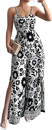 Jumpsuits for Women Sleeveless Printed Casual Wide Leg Long Pant Rompers 2025 Summer Beach Vacation Outfits