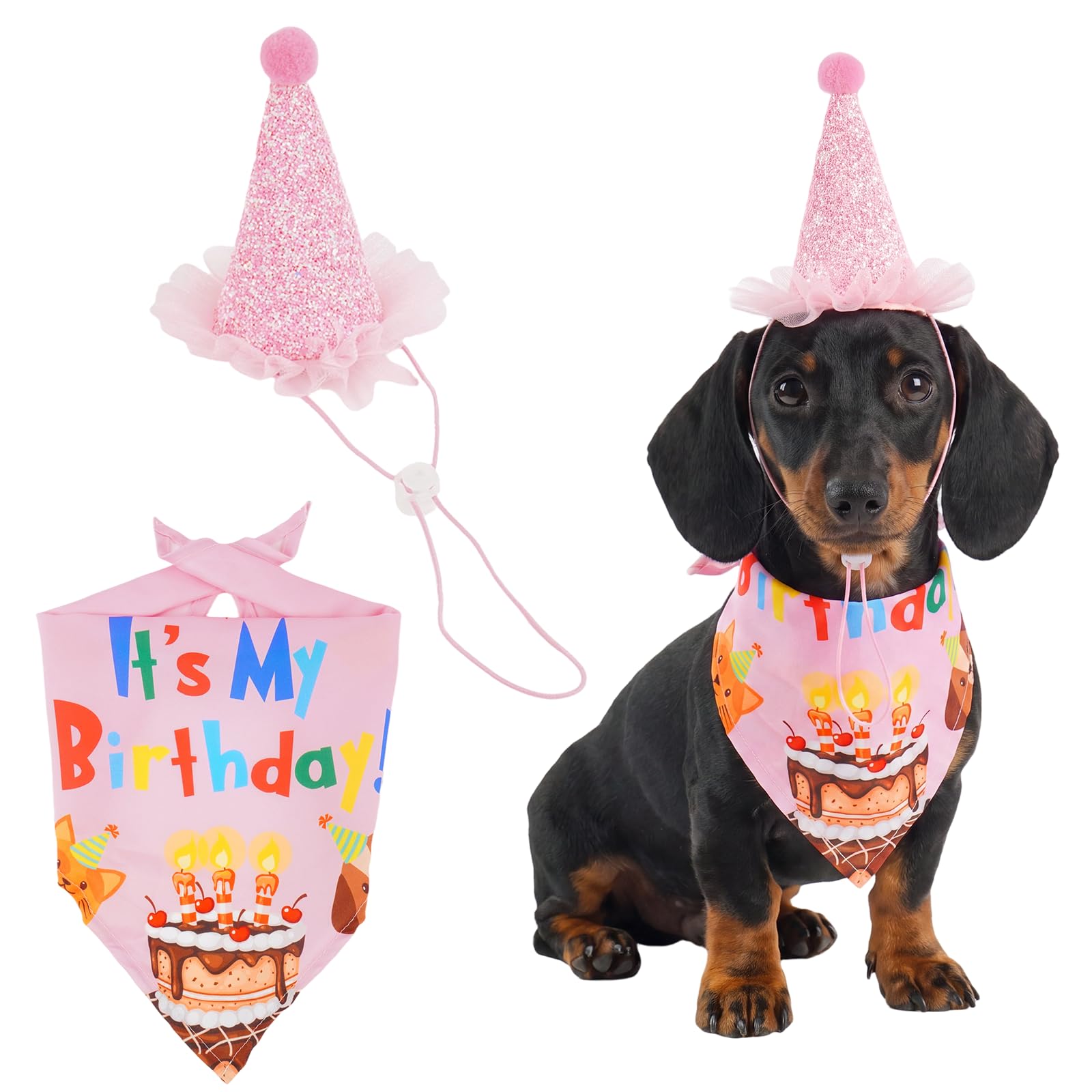 Dog Birthday Hat and Bandana Set, Pet Birthday Outfit for Dogs & Cats