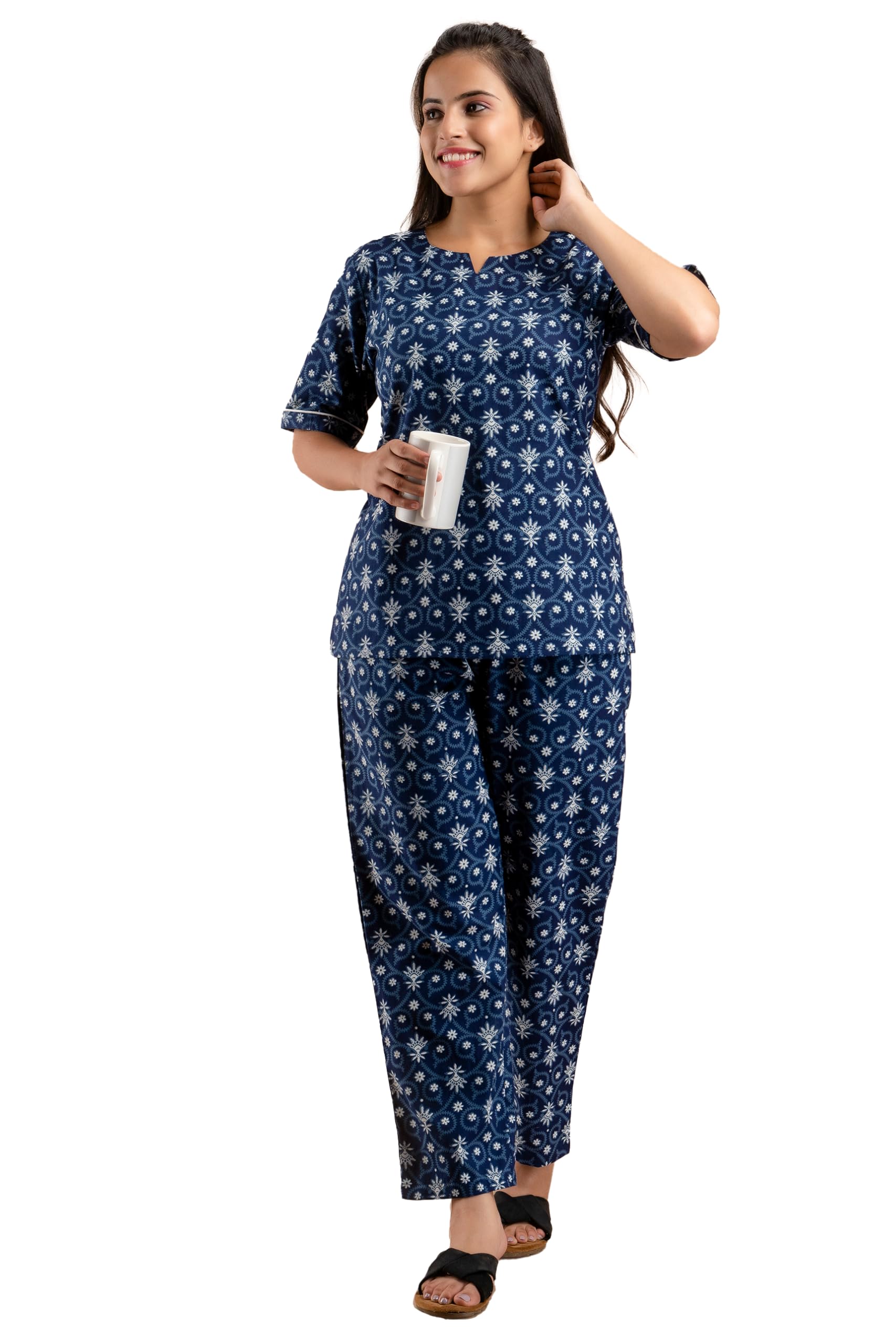 Brown Floral Print Night Suit, Shirt PYAJAMA Set, PYAJAMA Set, Collared Night Suit, Shirt and Lower, Lounge WEAR, Sleep WEAR (Small, 1)-image-33