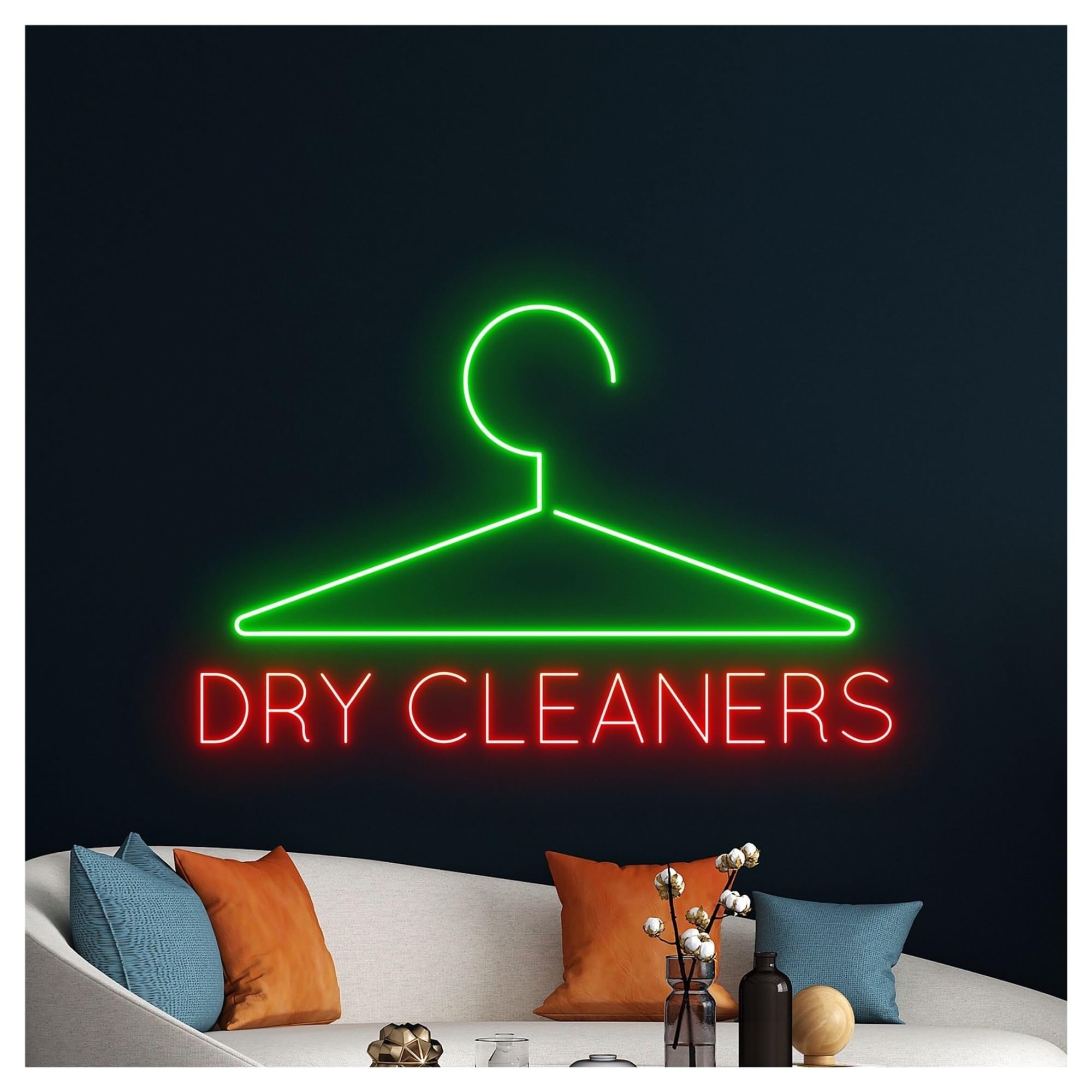 Decoración Lámparas Letrero De Neón Dry Cleaners Luz LED Regulable Para Colgar En Armario, Ideal Para Lavandería, Tienda De Ropa, Decoración De Pared 50cm