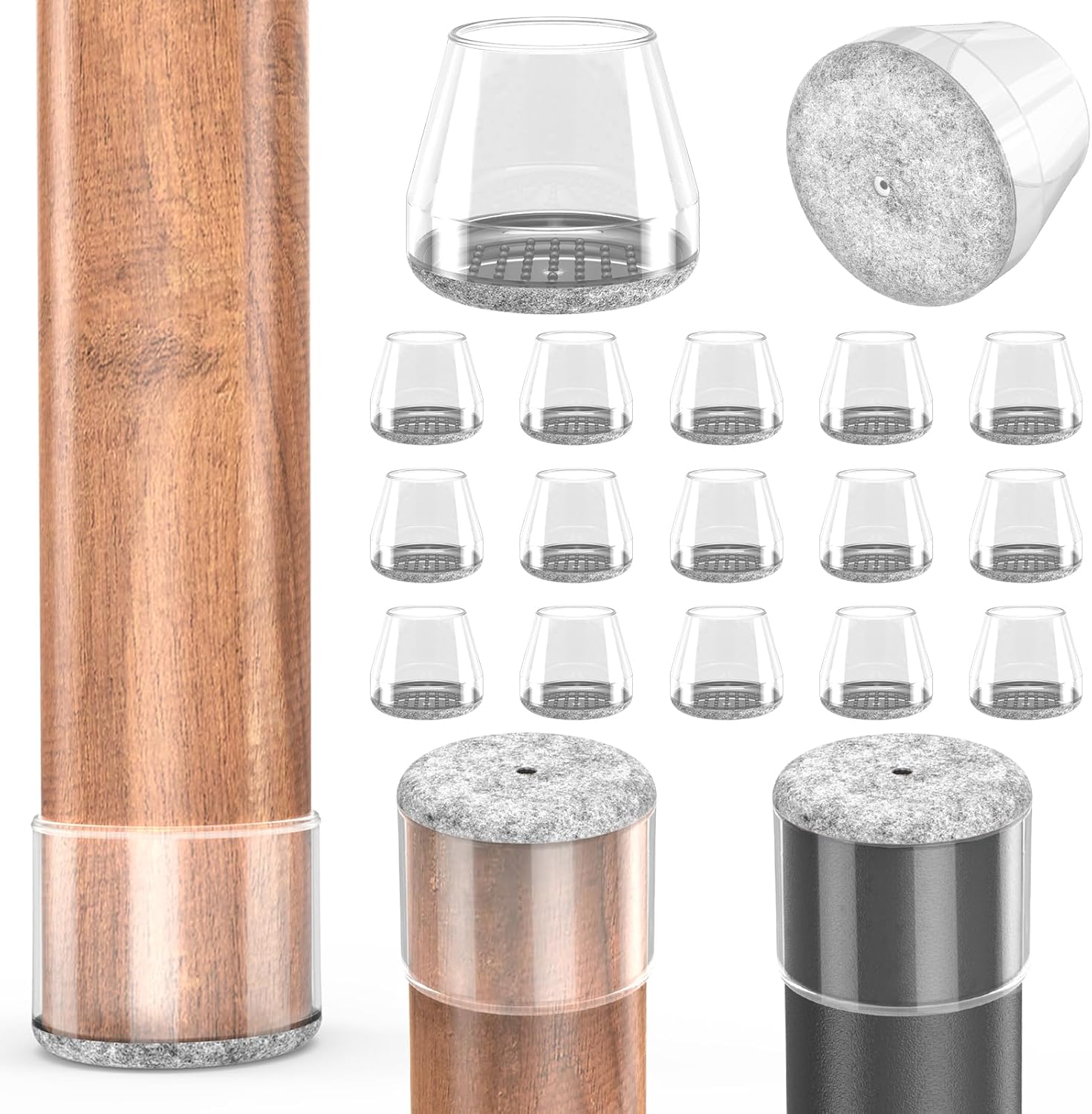 Chair Leg Floor Protectors, 16 Pcs Silicone Furniture Pads for Hardwood Floors, for Protect Chair feet & Wooden Floors, Easy to Move Table Leg Covers (Fit:1.62-2", Clear).