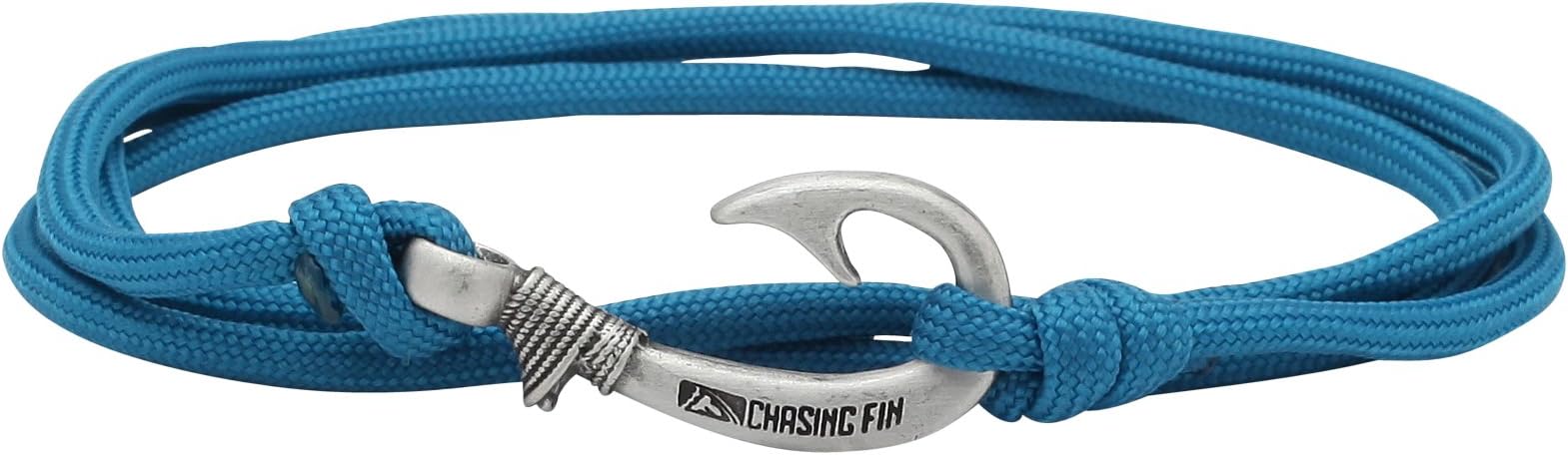 Chasing Fin Fish Hook Pendant Bracelet - Cool 30-Inch Military-Grade 550 Paracord Bracelet & Anklet - Adjustable Size, 100% Nylon Nautical & Fishing Accessory - J-Hook Pendant, Pewter
