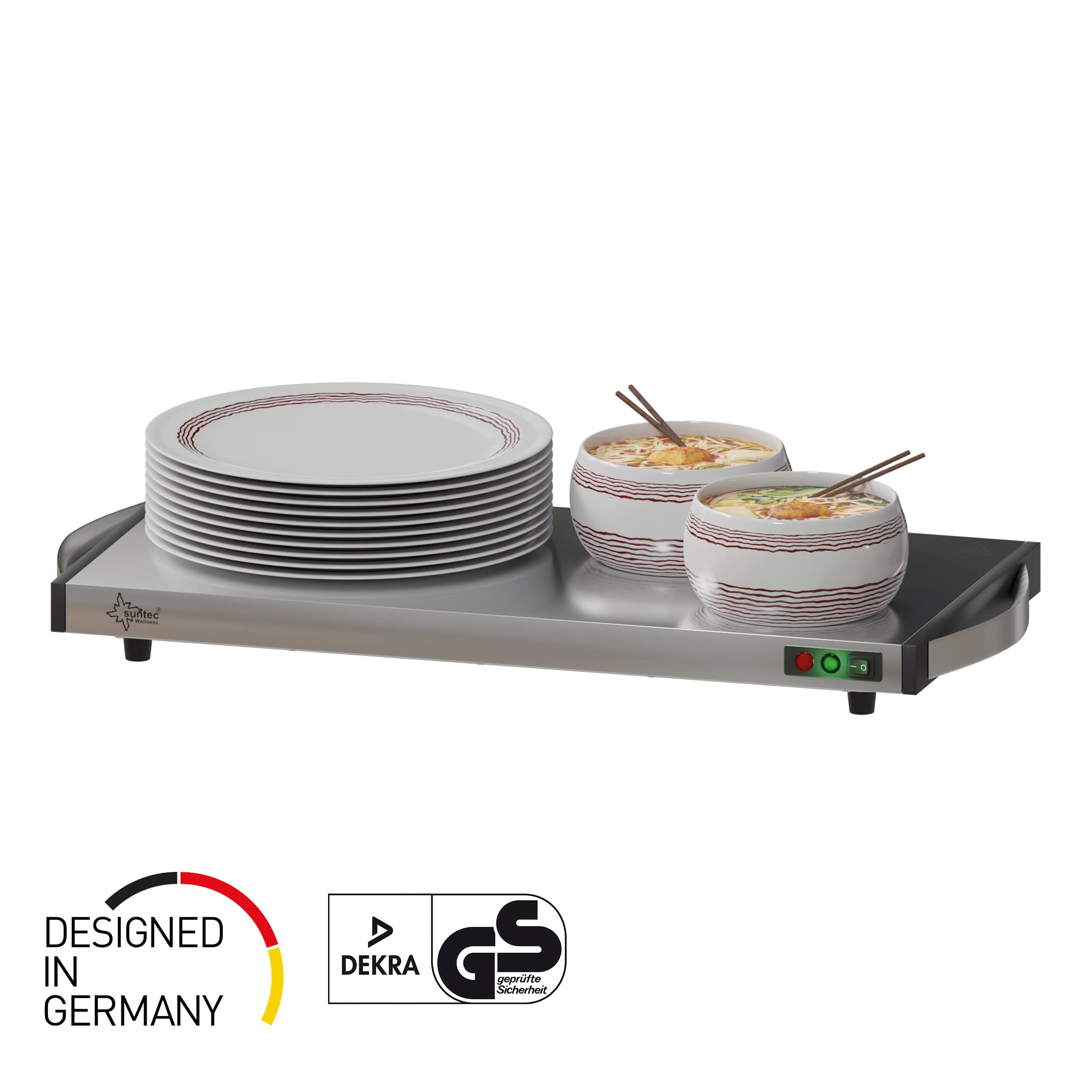 SUNTEC Warmhalteplatte aus Edelstahl – Elektrisch und kabellos – Essen warm auf dem Teller servieren – Zum Warmhalten von Speisen wie z.B. Suppe – Gastro Buffet Speisenwärmer – WHP-7086 cordless prime