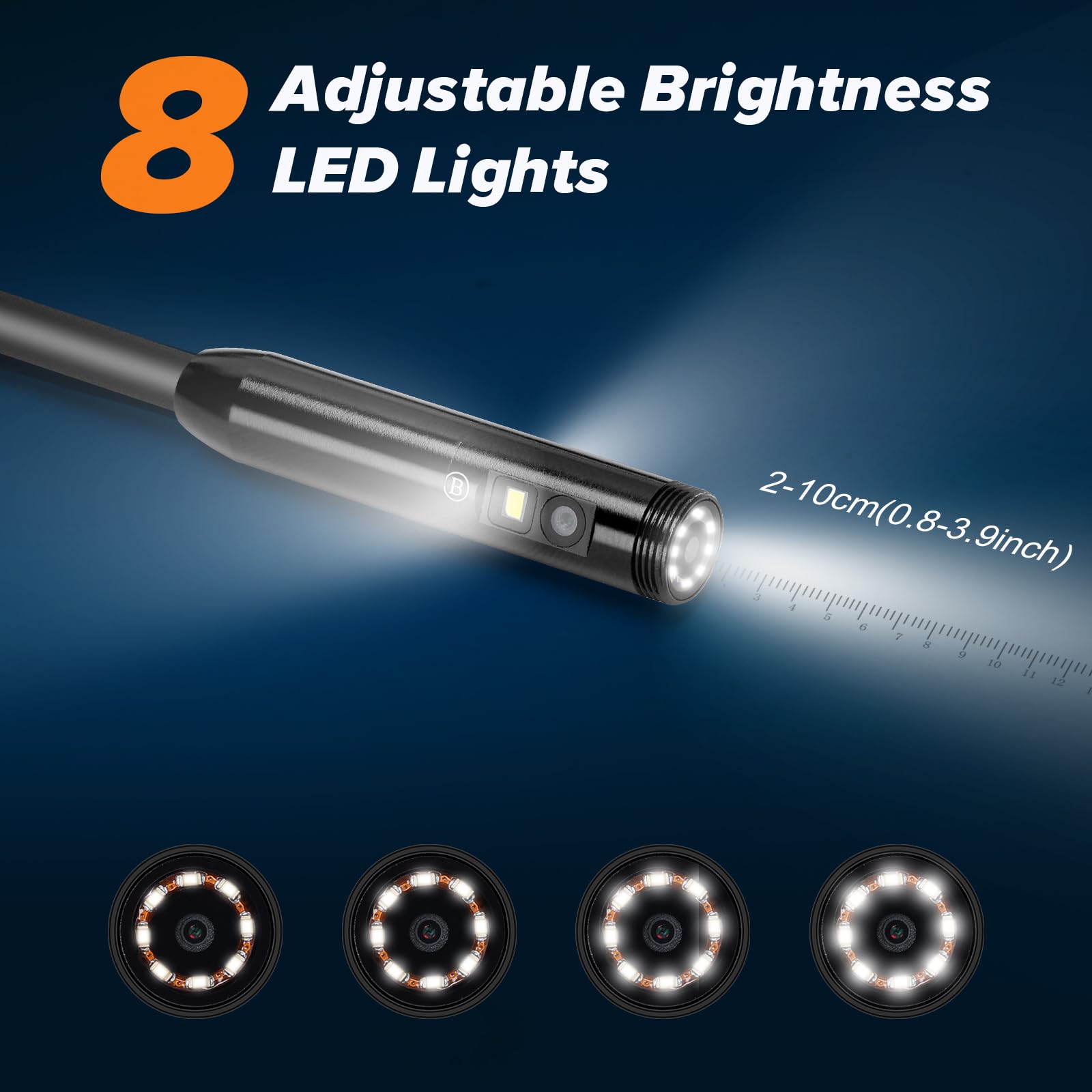 WADEO Endoscopio a Tripla Lente, 1920P HD Grande Sonda telecamera IPS da 5'', Telecamera Endoscopica Impermeabile IP67 con 8 Luci, Pixel da 200 W, Cavo da 10m, Tipo C, scheda TF da 32 GB allegata