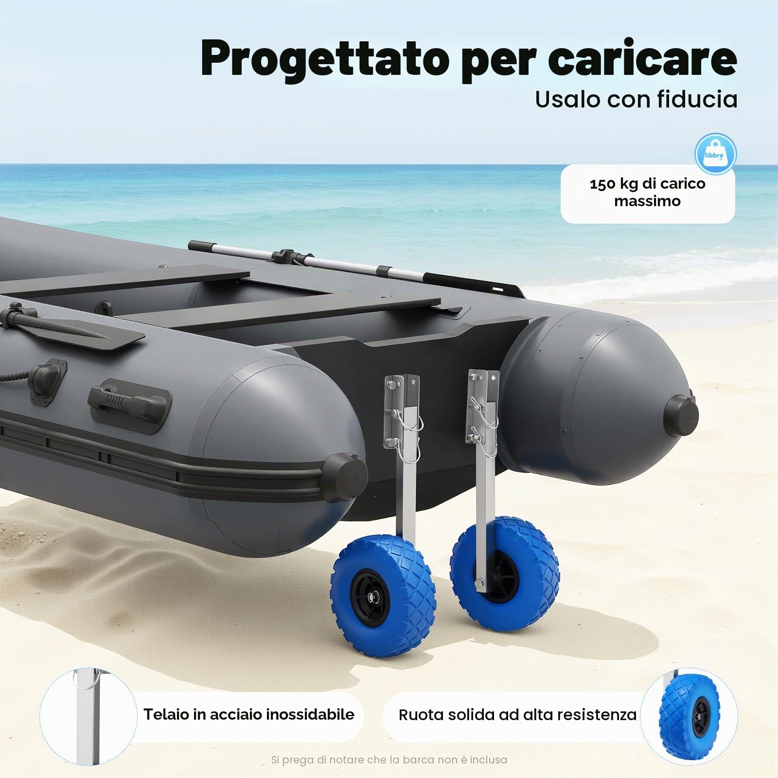 MINRS Biciclette da barca, ruote scorrevoli, carico massimo 150 kg, per imbarcazioni, ruote posteriori del furgone, ruote posteriori, kit ruota posteriore in alluminio, ruote