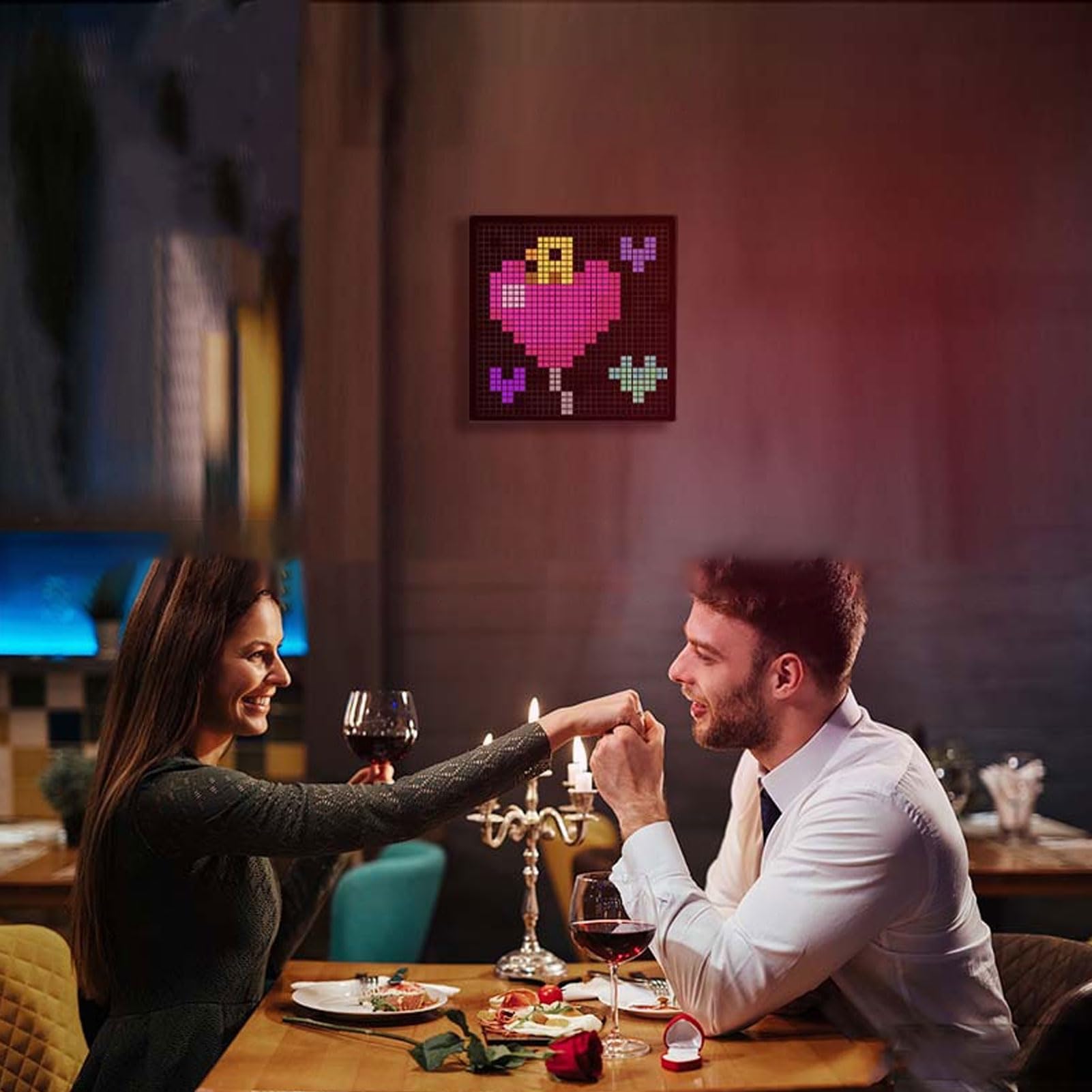 Marco de Fotos Digital Pixel Art, Pantalla LED Programable de 16 X 16, Control de Aplicación, Reloj Inteligente con Pantalla Grande LED de Píxeles, USB C, Marco de Animación Genial