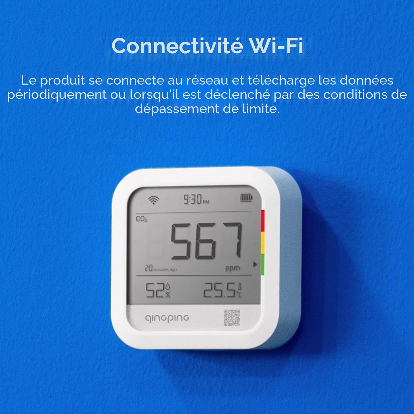 Qingping Thermomètre hygromètre détecteur de CO2, surveillance à distance via Qingping IoT, moniteur de température et d'humidité pour différents scénarios, notification d'alerte rapide