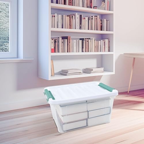 Miniatura 4 de Paquete de 6 cajas de almacenamiento de plástico con pestillo de 20 L, contenedores de almacenamiento apilables transparentes con tapas