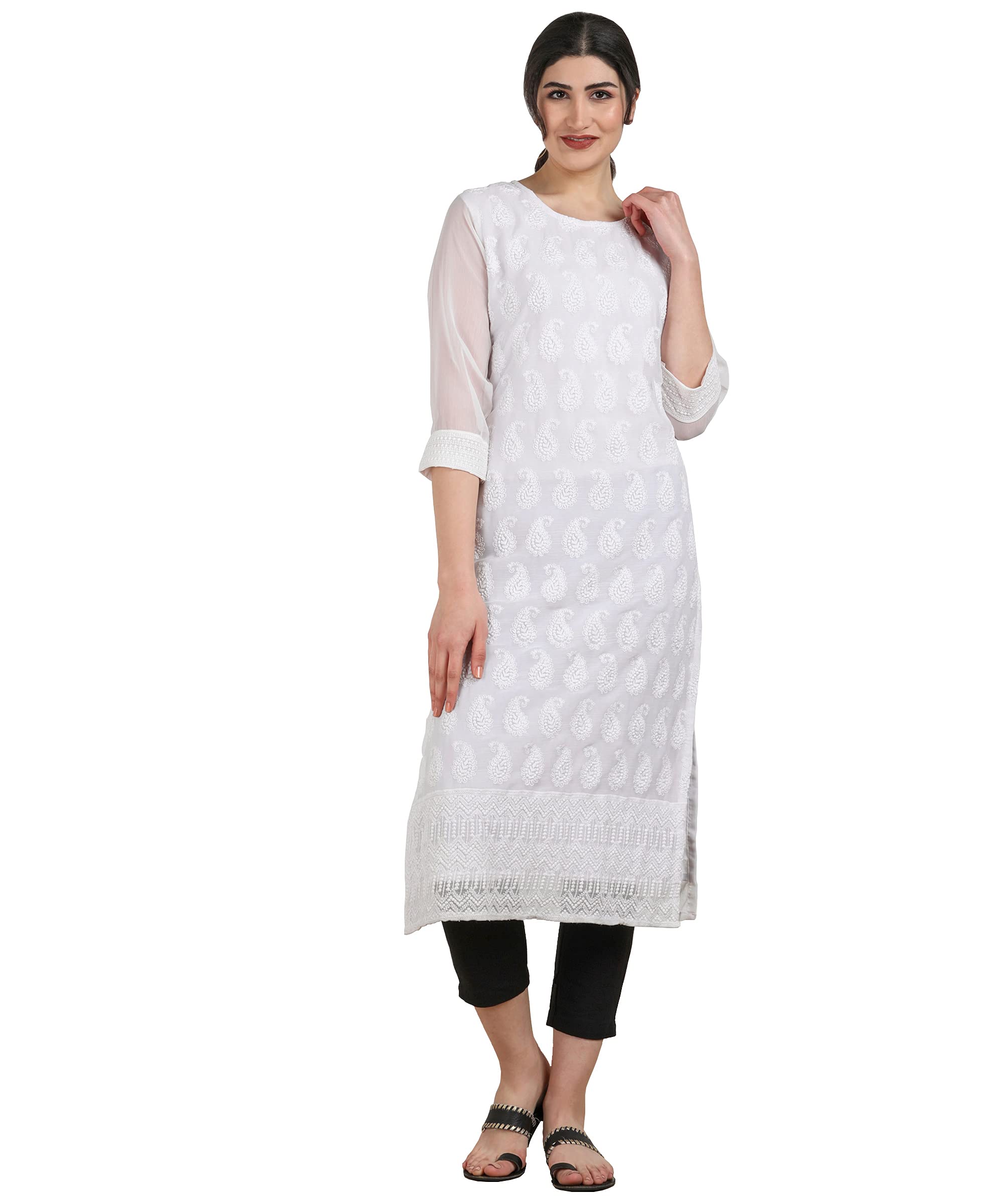 Fstore Women's Wear Chiffon Georgette Lucknowi Chikankari Kurti