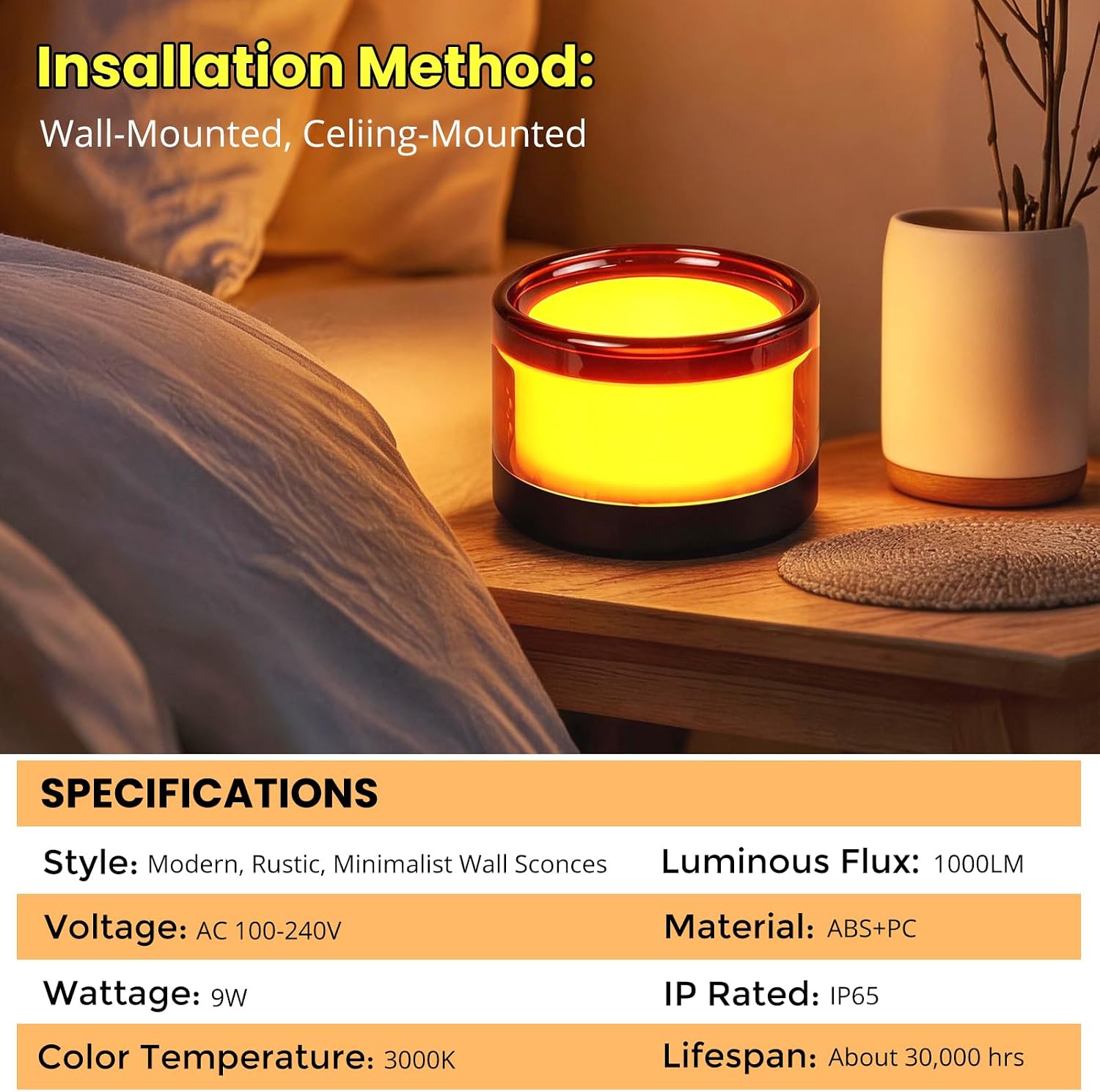 2Pack Round LED Wall Sconce Light, Waterproof IP65 9W 3000K Warm White Modern Wall Sconces, Minimalist Indoor Wall Lights for Bedroom, Hallway, Staircase, Living Room, Sofa Background Decor Lighting