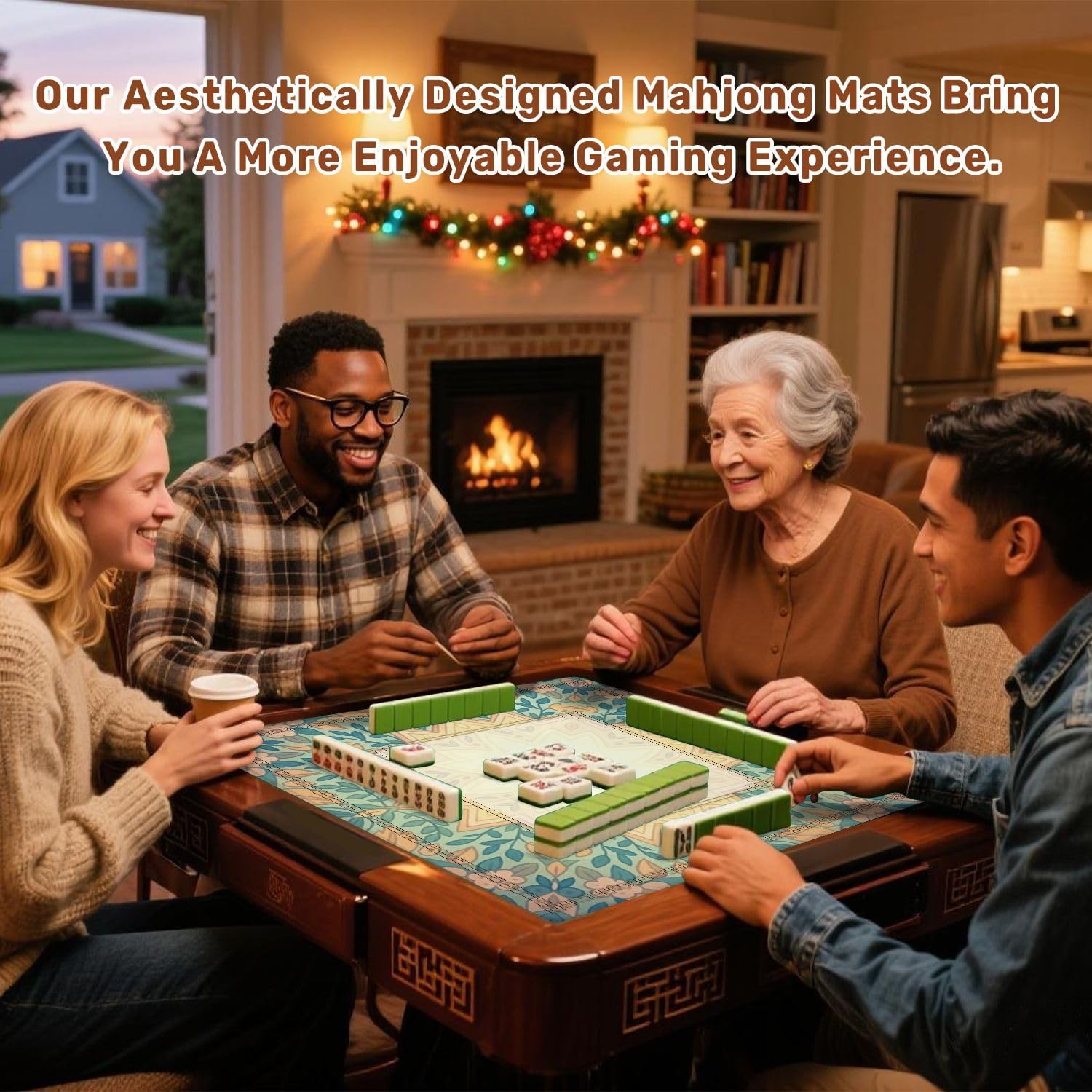 Mahjong Mat 31.5" x 31.5" Boho Floral Mandala Sunburst Center Foliage Non-Slip Noise Reduction Mahjong Tiles Table Cover for Dominoes Poker Card Board and Tile Games Gift