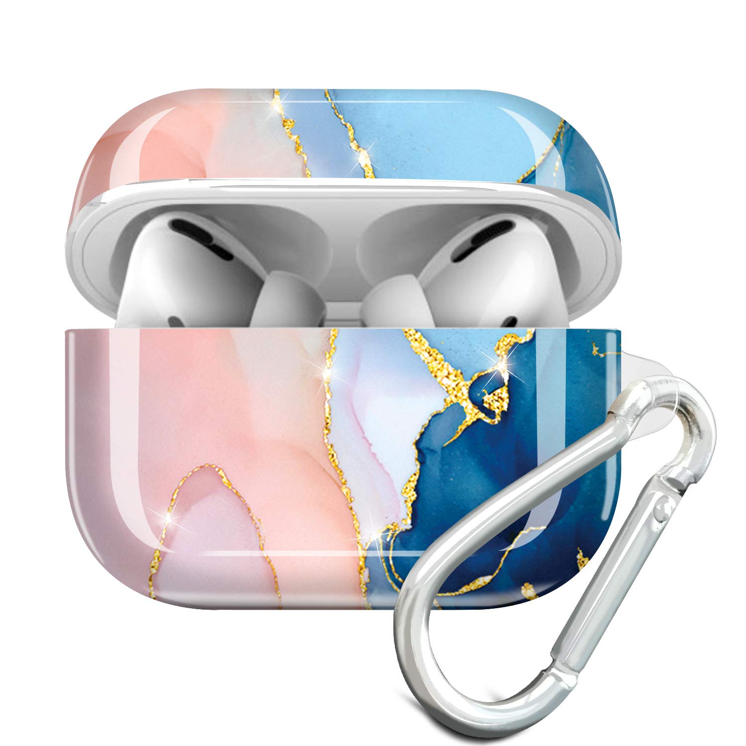 JAHOLAN Compatible with AirPods Pro 2019 / Airpods Pro 2nd Generation Glitter Marble Design Cute Protective TPU Cover Case with Keychain - Purple