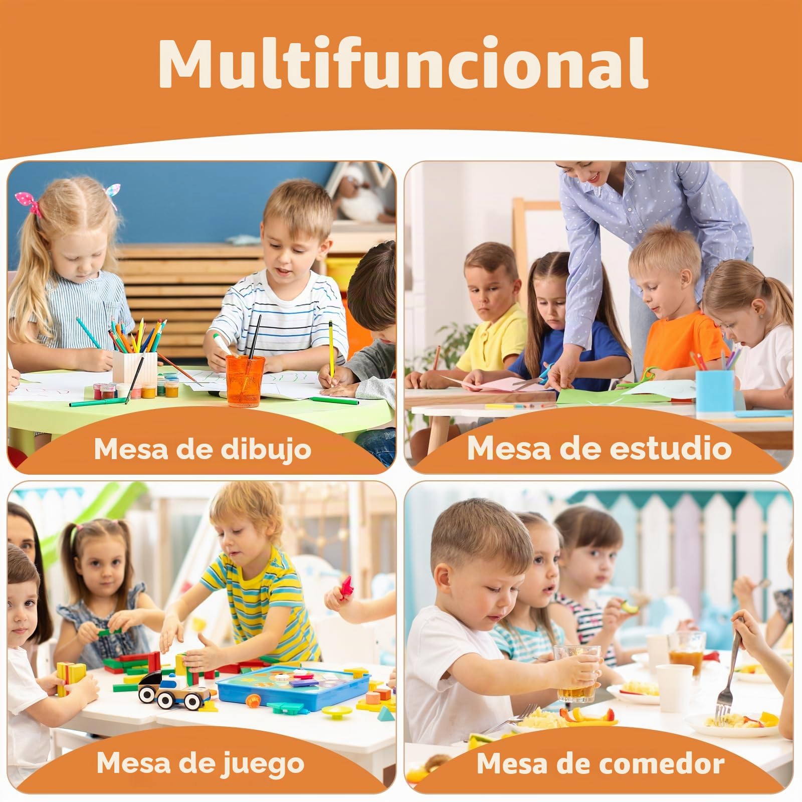 Mesa niños Infantil con 6 Sillas, Grupo de Mesa Infantil en Altura Ajustable, Juego de Sillas para Jardín de Infantes y Habitación, Grupo de Asientos para Niños y Niñas a Partir de 2 Años, Amarillo