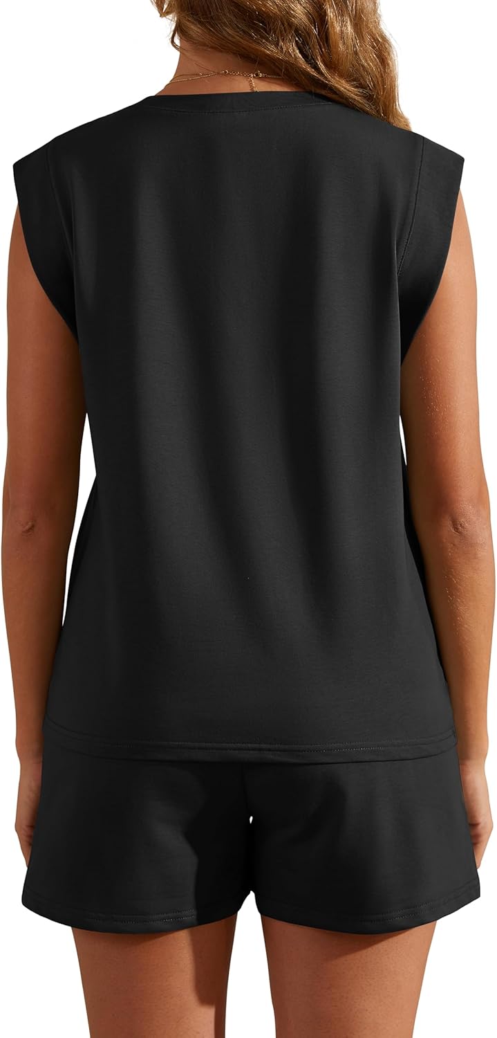 RUBZOOF Two Piece Sets for Women Summer Cap Sleeve Lounge Short Sets Crewneck Outfits with Pocket - Image 5