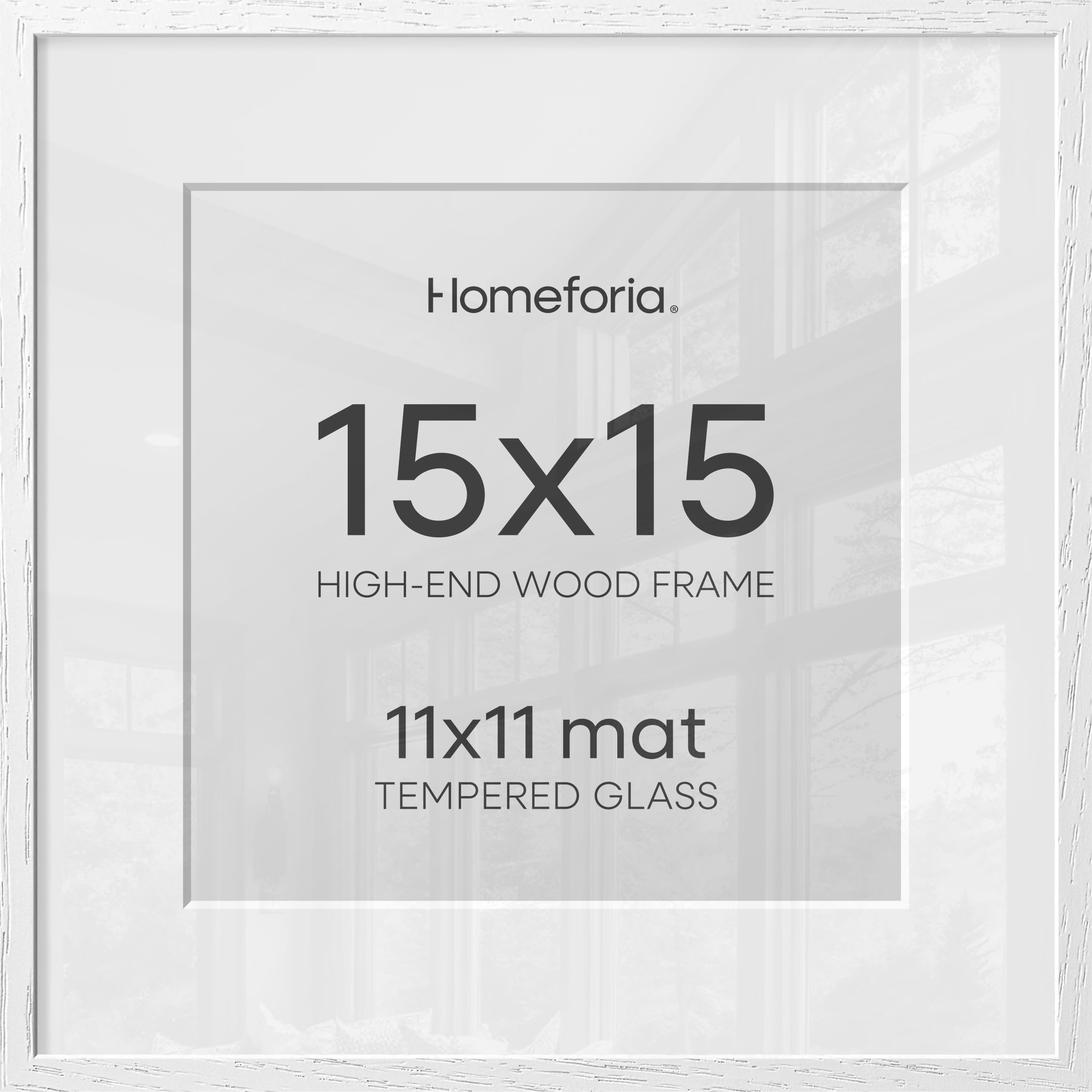 Homeforia 15x15 White Oak Picture Frame, High-End Wood, 11x11 Mat, Glass | High End Solid Oak Wood, Tempered Glass, Acid-Free 11x11 Removable Mat, 15x15 Edge-to-Edge Display 15x15, Wall Kit, Set Of 1