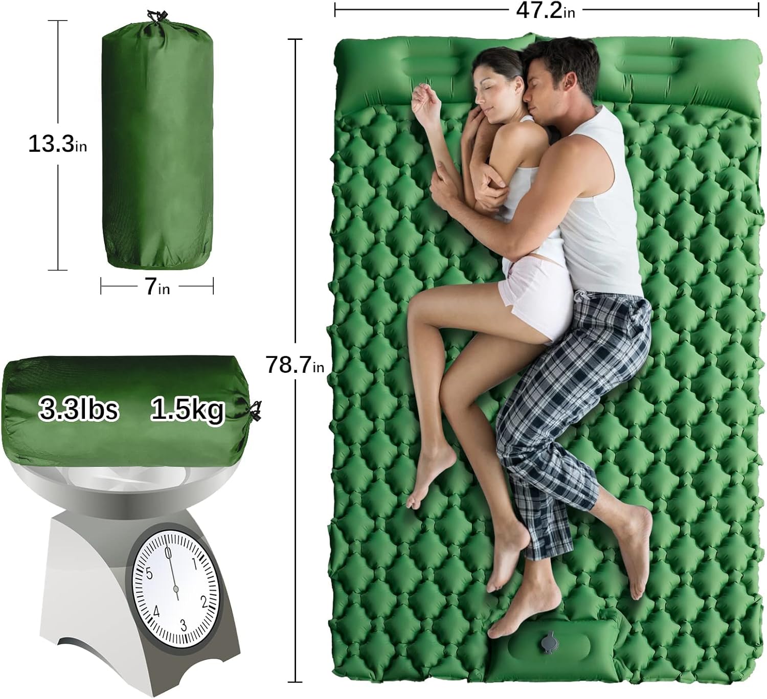 Double Sleeping Pad Camping Sleeping Pad for 2 Person Self-Inflating Sleeping Pad for Two Person Lightweight Mattress with Pillows Camping Mat : Sports & Outdoors