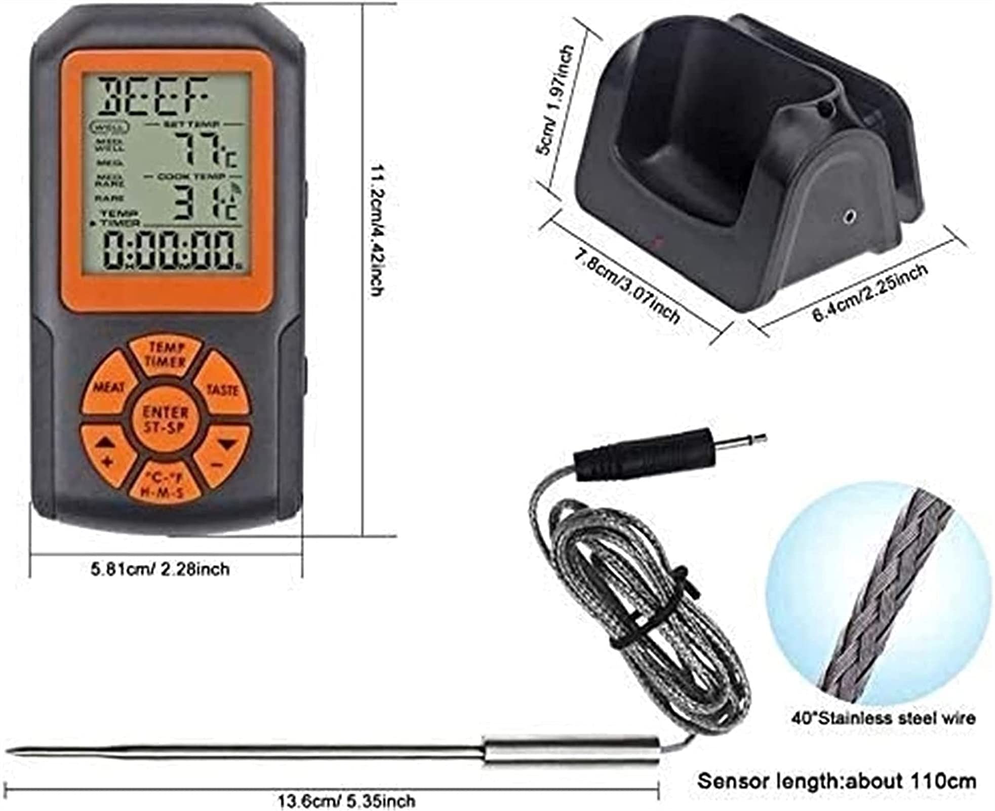 Inalámbrico Digital Remoto Que Cocina el termómetro de Carne con Doble sonda for Fumador Grill Barbacoa Termómetro