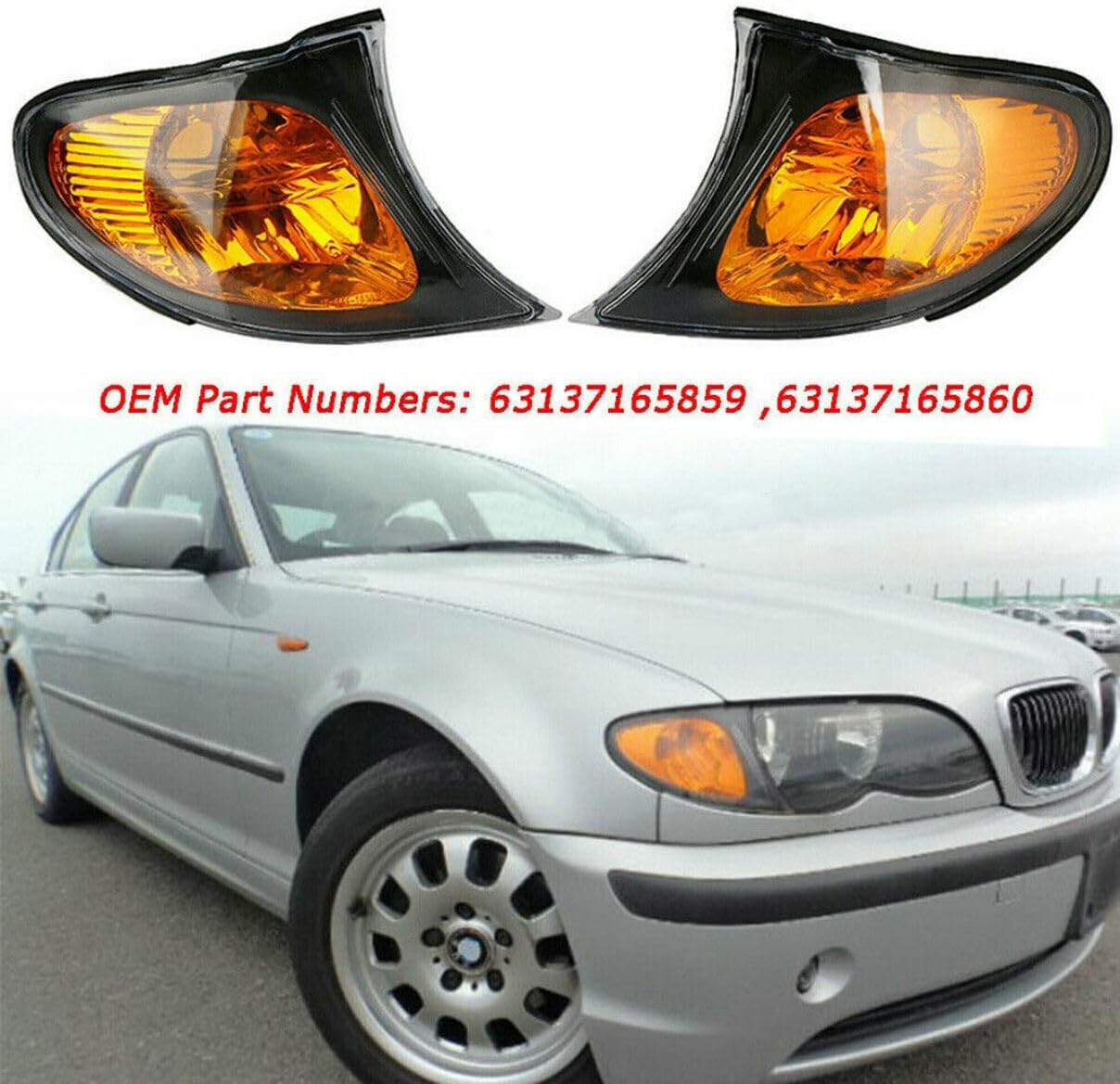 Left+Right Corner Lights Turn Signal Lamps for BMW 3 Series E46 325i 325xi 2002 2003 2004 2005 Yellow Lens Corner Signal Light