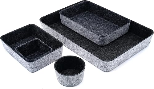 Miniatura 5 de WELAXY Bandejas organizadoras de cajones de escritorio de oficina, bandejas de almacenamiento de fieltro, bandejas de papel para documentos,