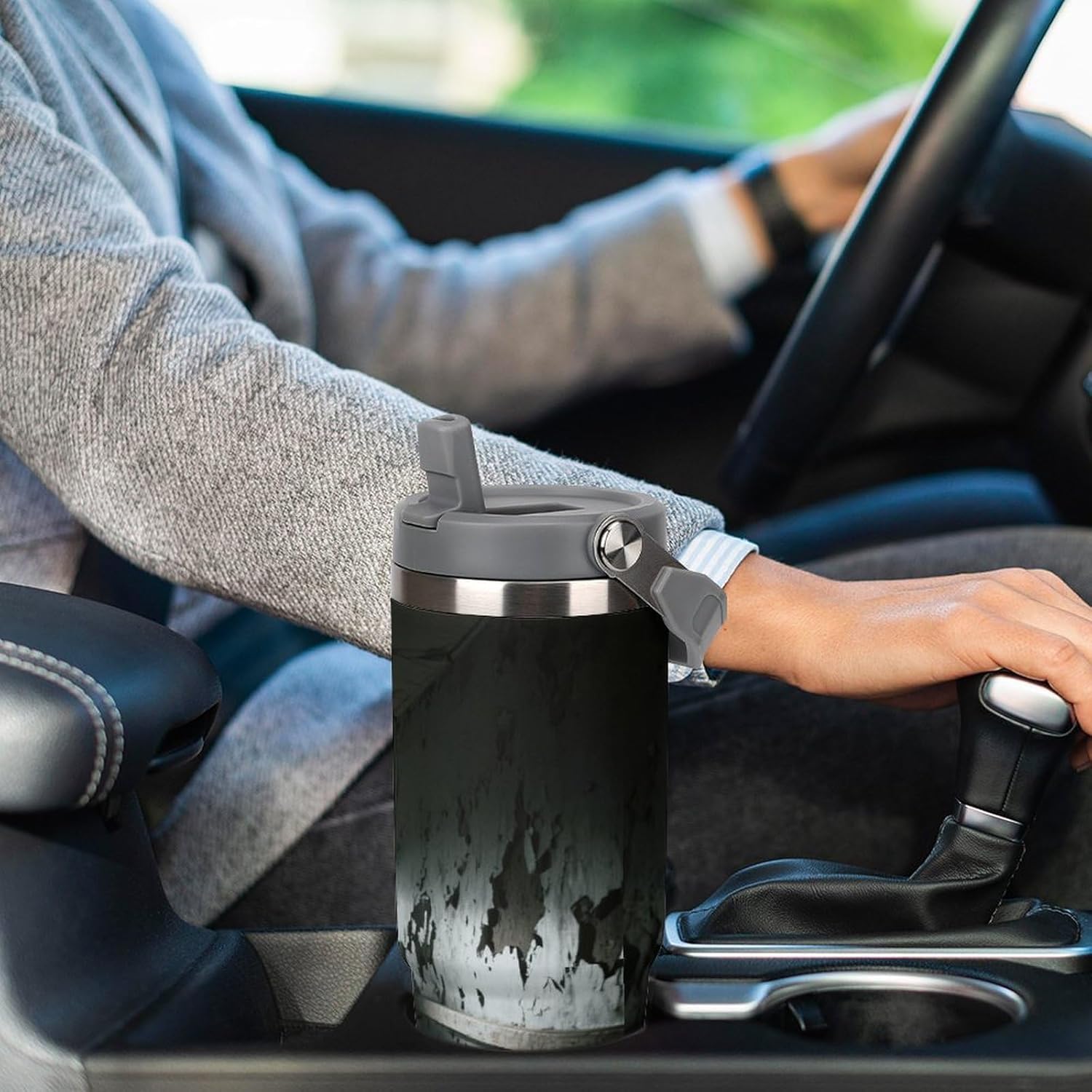 30 Oz Insulated Mug with Handle Lid And Straw End of The Hospital Corridor Pattern Large Metal Sports Bottle Great for Gifts Parties Office Coffee