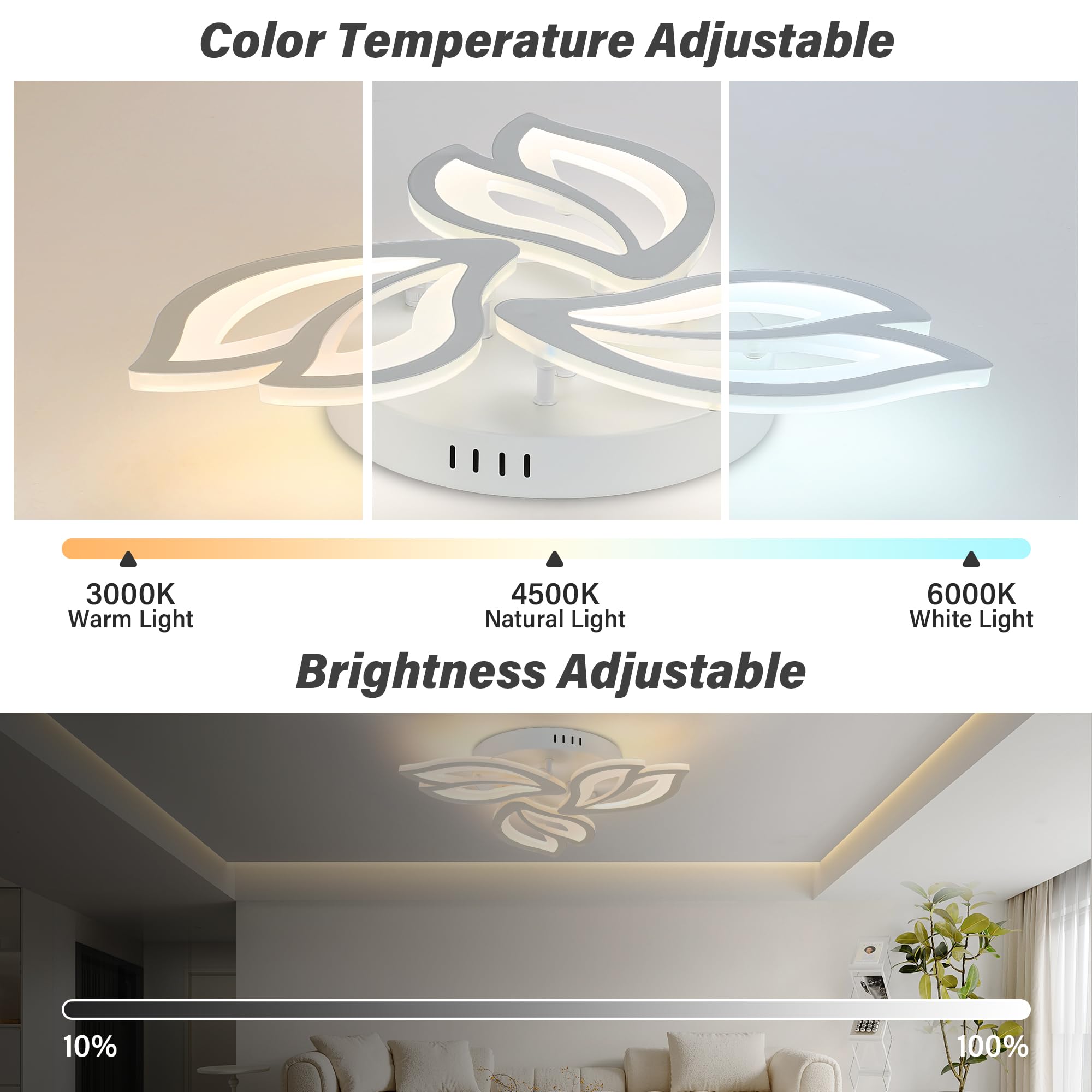 KAUCQI Dimmerabile Plafoniera Led Soffitto 52CM Moderna Fiore Lampadario Camera da Letto Salotto Salone Fiore 3000K-6000K