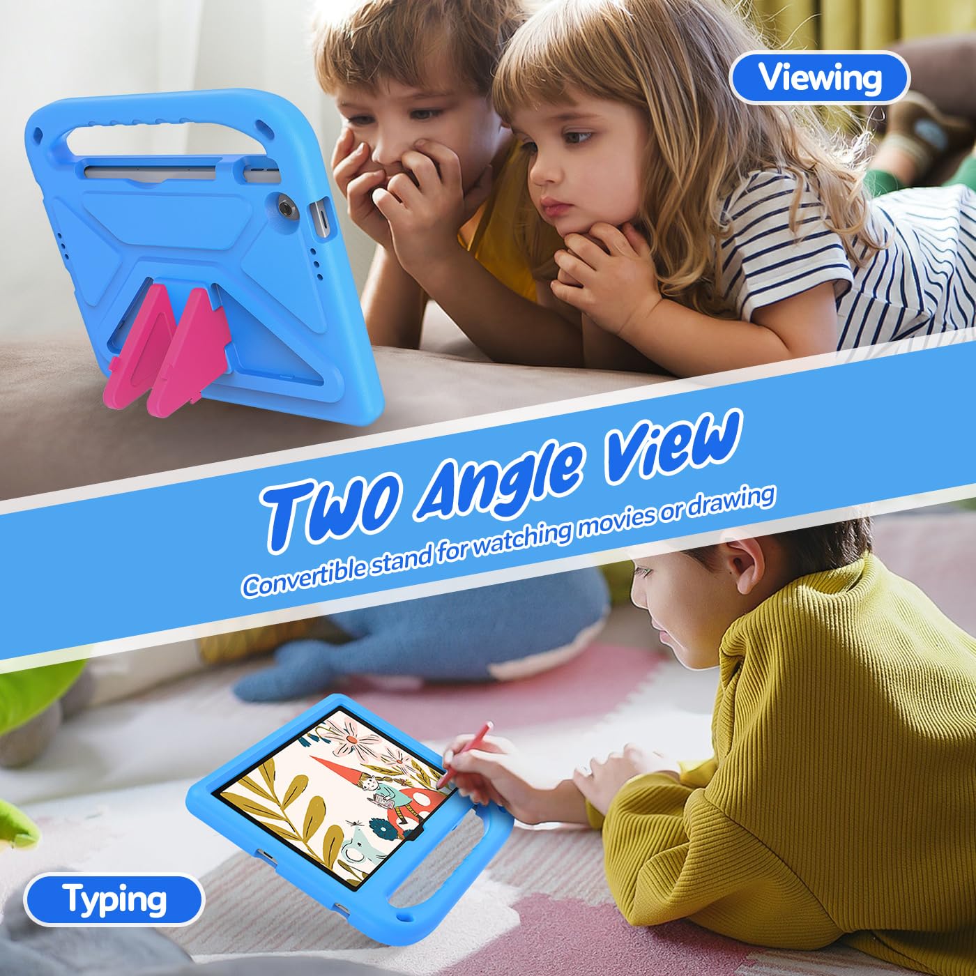 Custodia Bambini per Lenovo Tab Tablet 2025 10.1 Pollici (TB311FU/TB311XU), Eva Leggermente Antiurto Custodia Protettiva con Manico Bambino e Tracolla, Blu