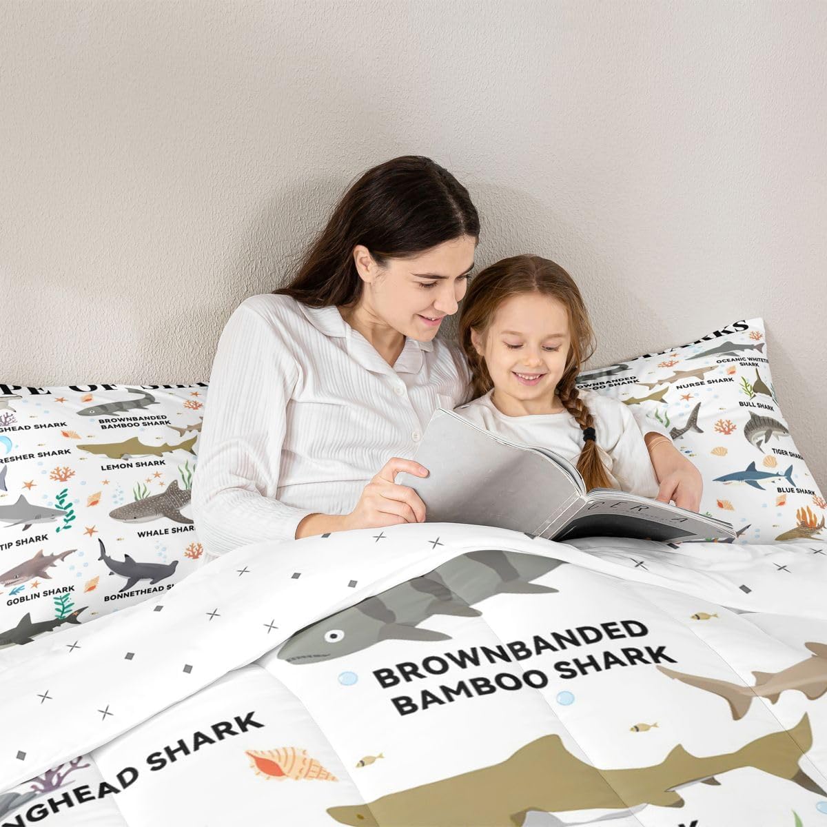 Feelyou Boys Sharks Comforter Set Ocean Sea Shark Bedding Set with 1 Pillow Cases Underwater Animal Microfiber Kids Twin Bedclothes Nautical Marine Bedroom Decor Duvet Quilt Breathable Soft All Season