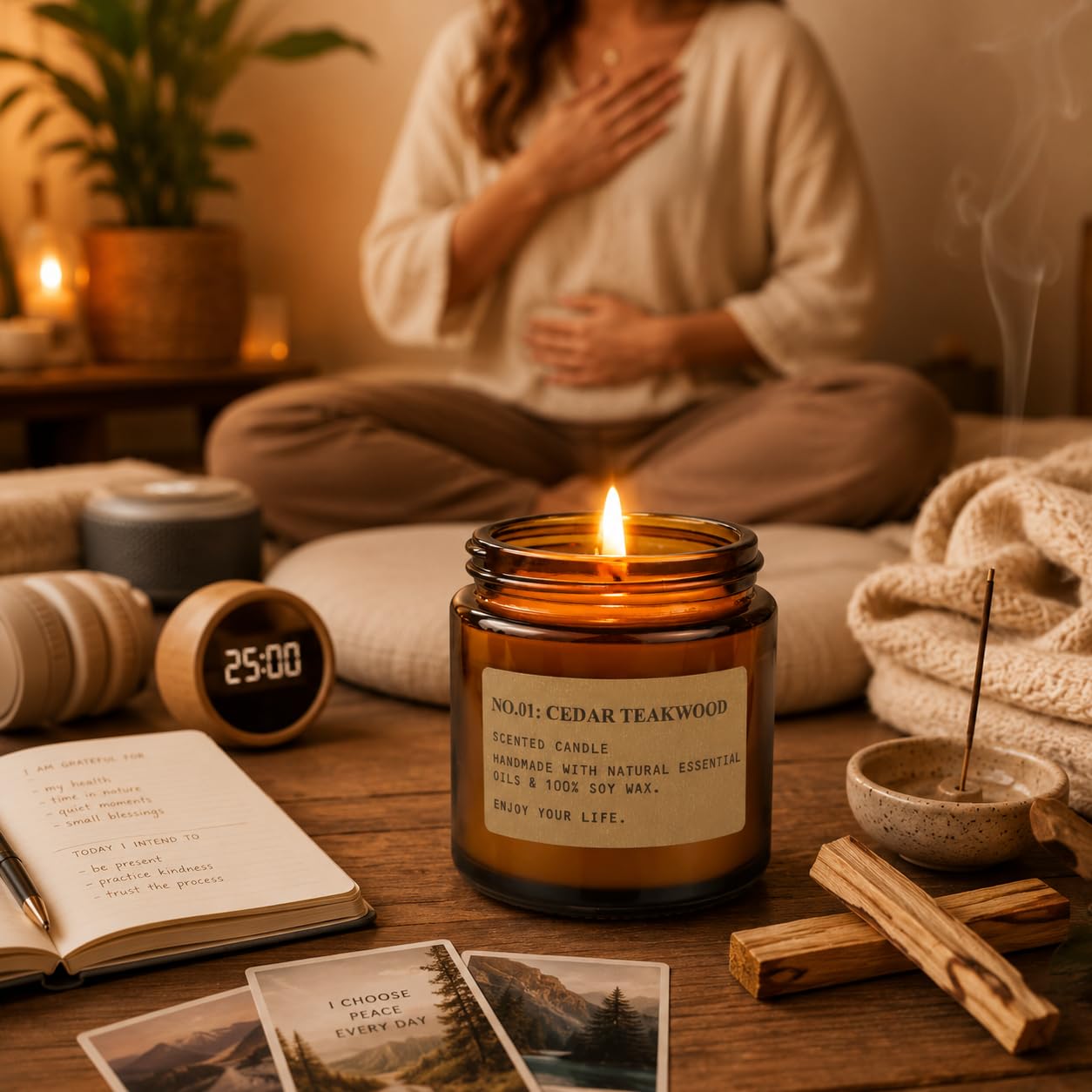 Candele Profumate Set di 8 Pezzi in Vetro, 800g Cera di Soia Profumo di Rose, Legno di teak, Amber, Menta und Grapfruit Aromaterapia Set Candele Compleanno Regalo per Mamma, Durata Fino a 200 Ore