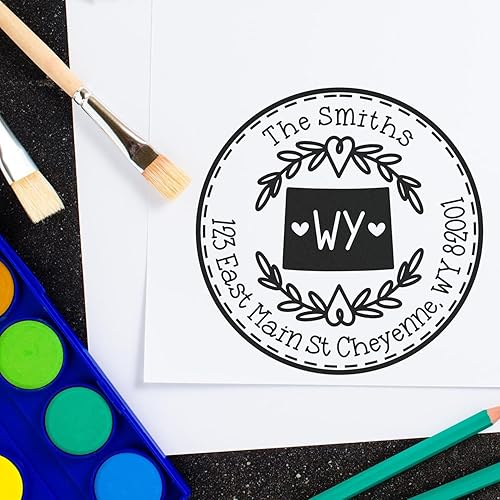 Miniatura 130 de Round State Love - Sello de dirección de devolución para Texas, uso con almohadilla de sello, mango de madera, sello de dirección de Texas