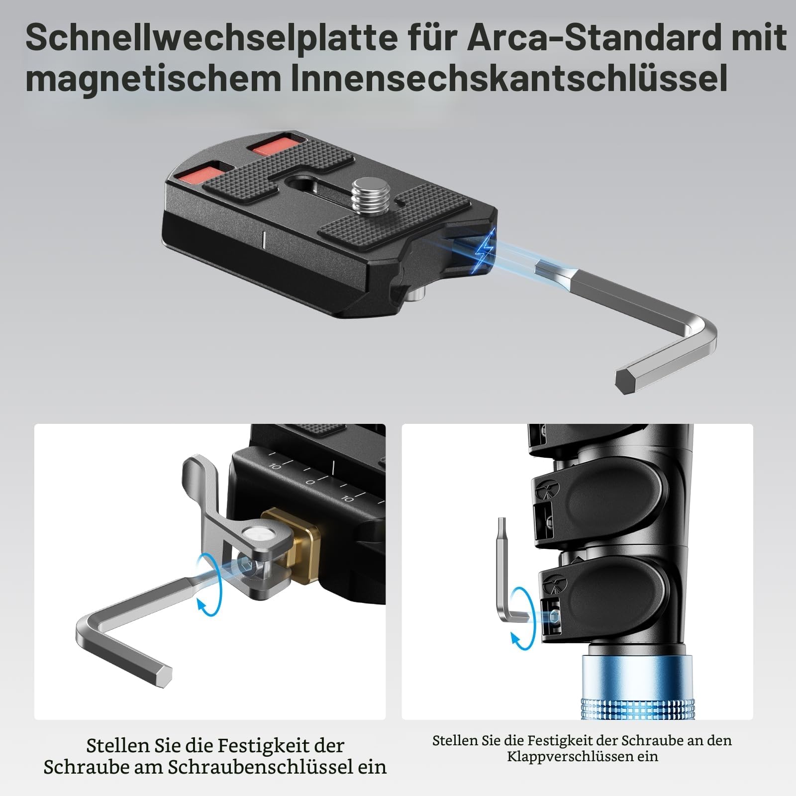 SIRUI 55mm Schnellwechselplatte für arca Swiss und Klemm-Basis-Set, Kamerahalterungsadapter mit 1/4 Zoll und 3/8 Zoll Gewinde für Stativ, Monopod, DSLR-Stabilisator, QC-55