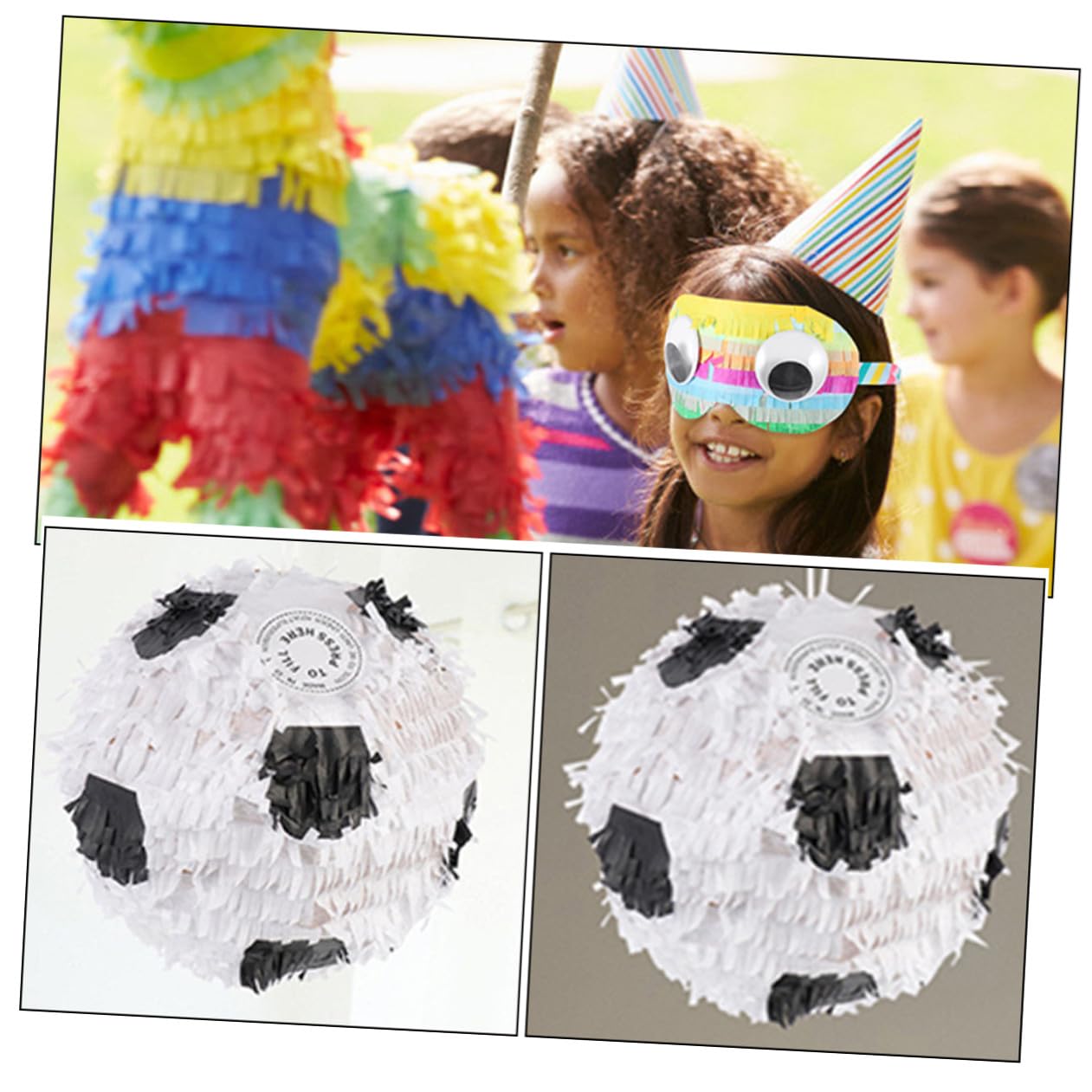 ifundom Piñata de Fútbol para Cumpleaños Infantiles 3 Piezas Iniciales Piñata de Balón de Fútbol Antifaz Material Ligero Resistente Decoración para Fiestas y Juegos Infantiles