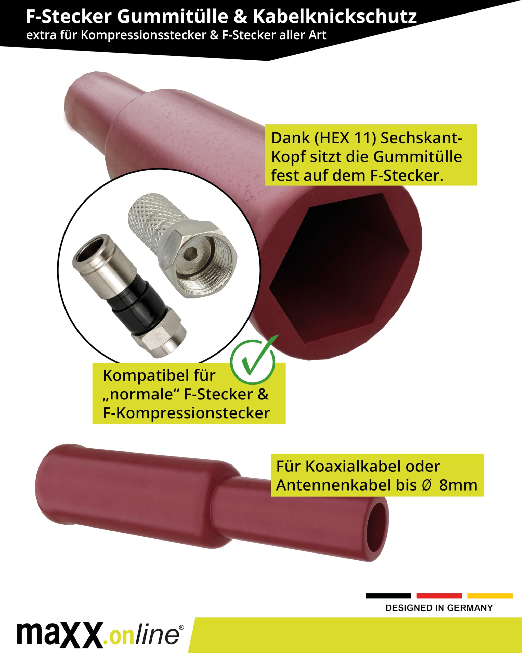 10 x wtyczka F gumowa tulejka i zabezpieczenie przed zagięciem kabla do wtyczek kompresyjnych i wtyczek F wszelkiego rodzaju, kabel satelitarny, kabel koncentryczny, ochrona przed